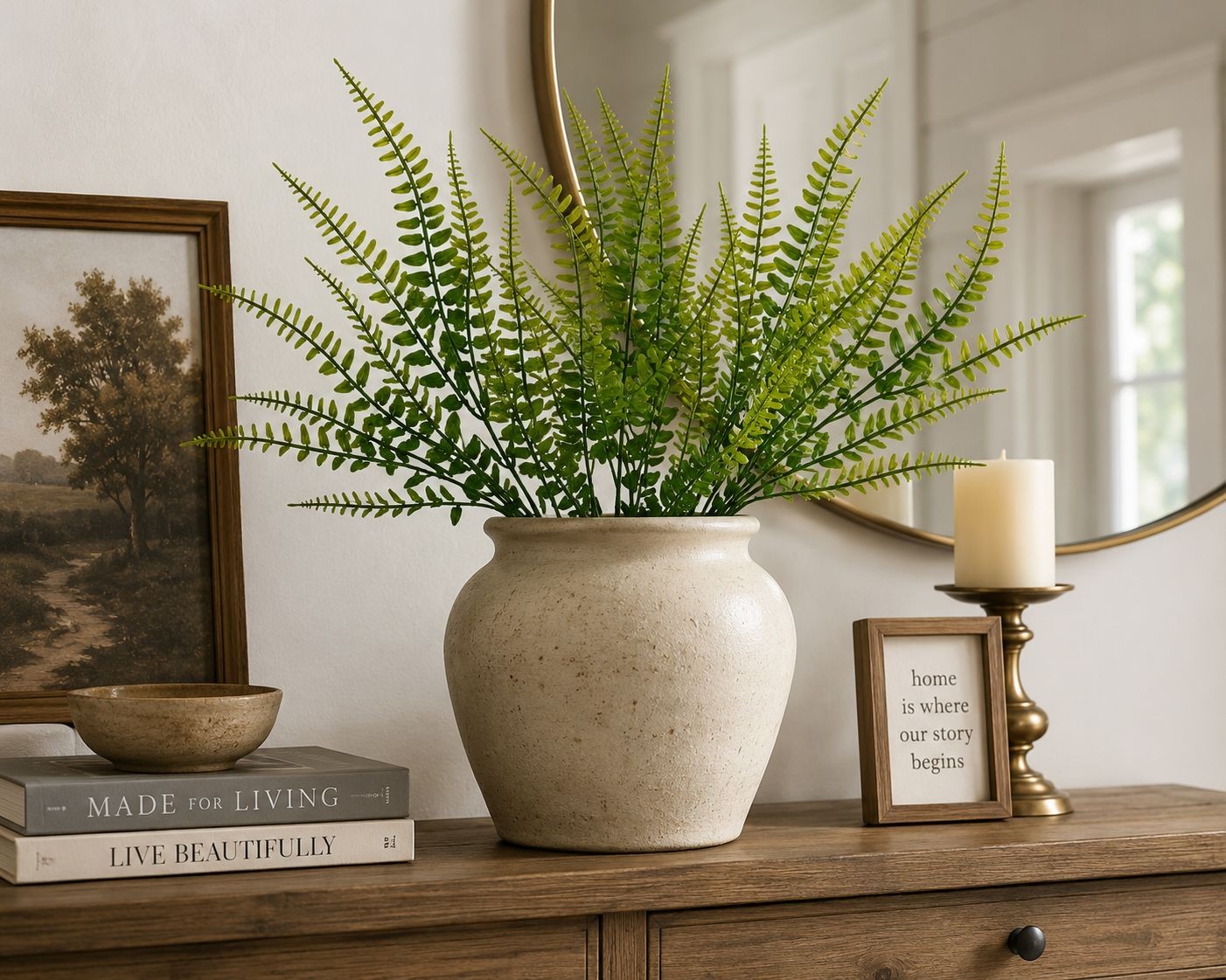Artificial Boston Fern Picks Set of 10, 15 Inch Faux Fern Greenery, Floral Fille
