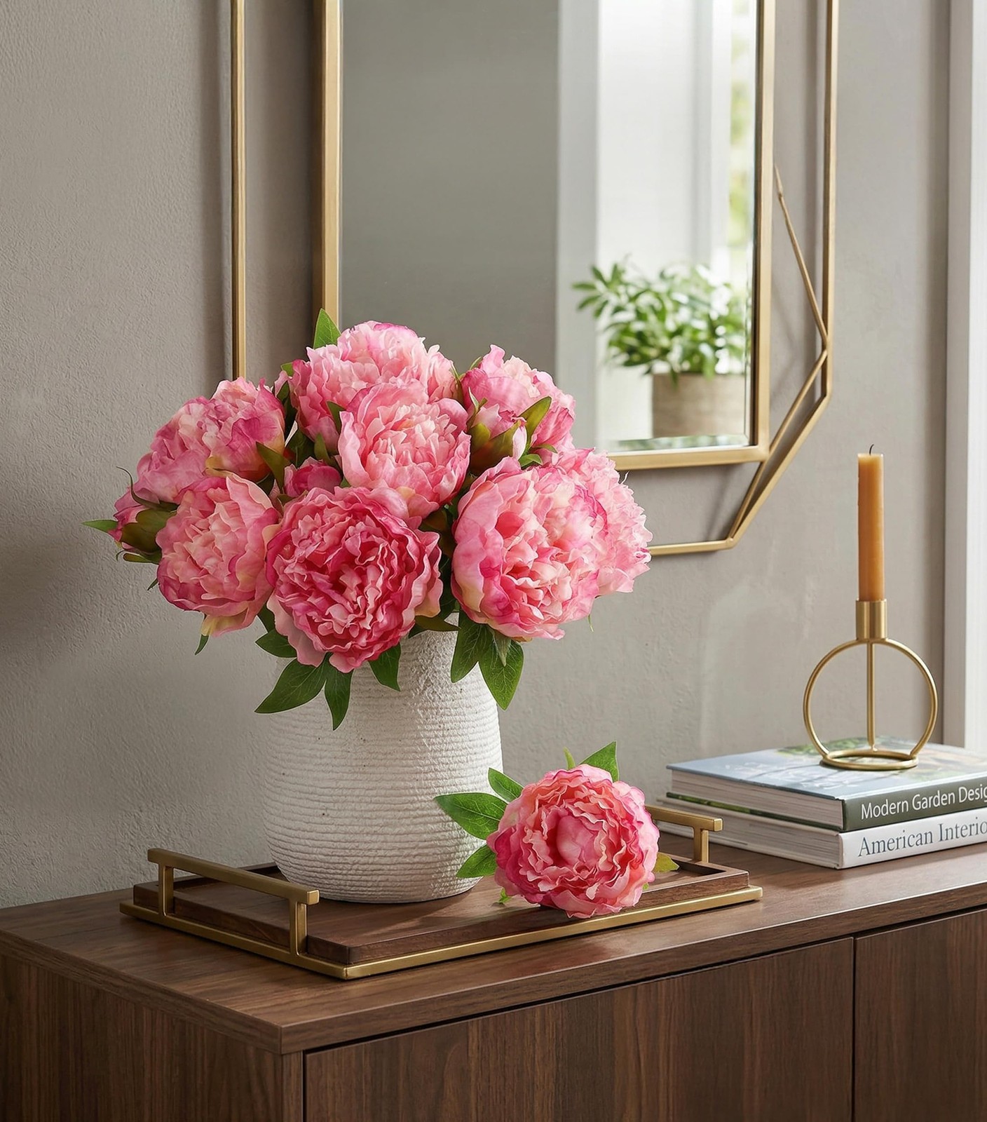 11 Branches Pink Peony Artificial Fake Flowers Wedding Bouquets Party Decor