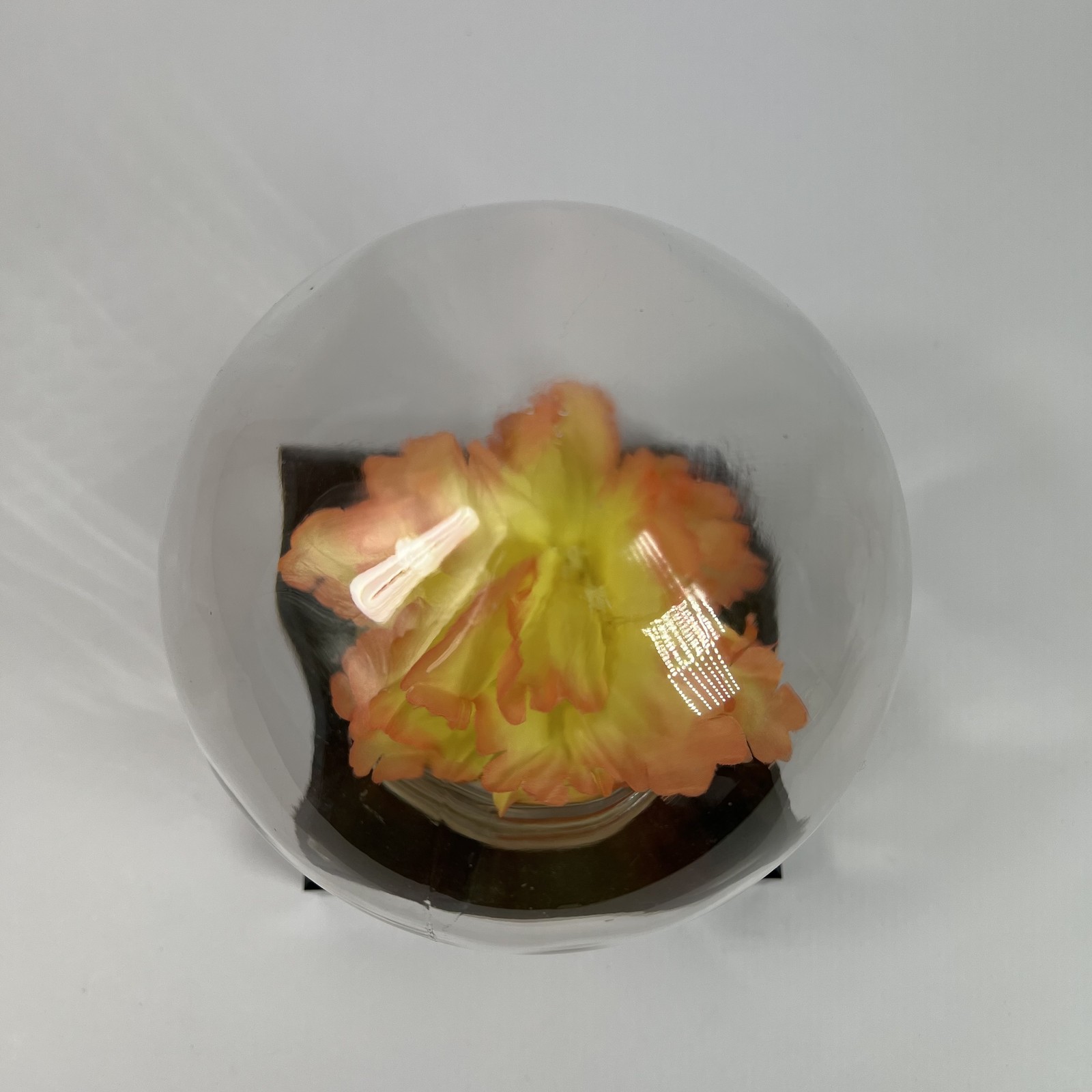 Vintage Bowl O’ Beauty Flower Dome Glass Globe Artificial Floral Display 70s 80s