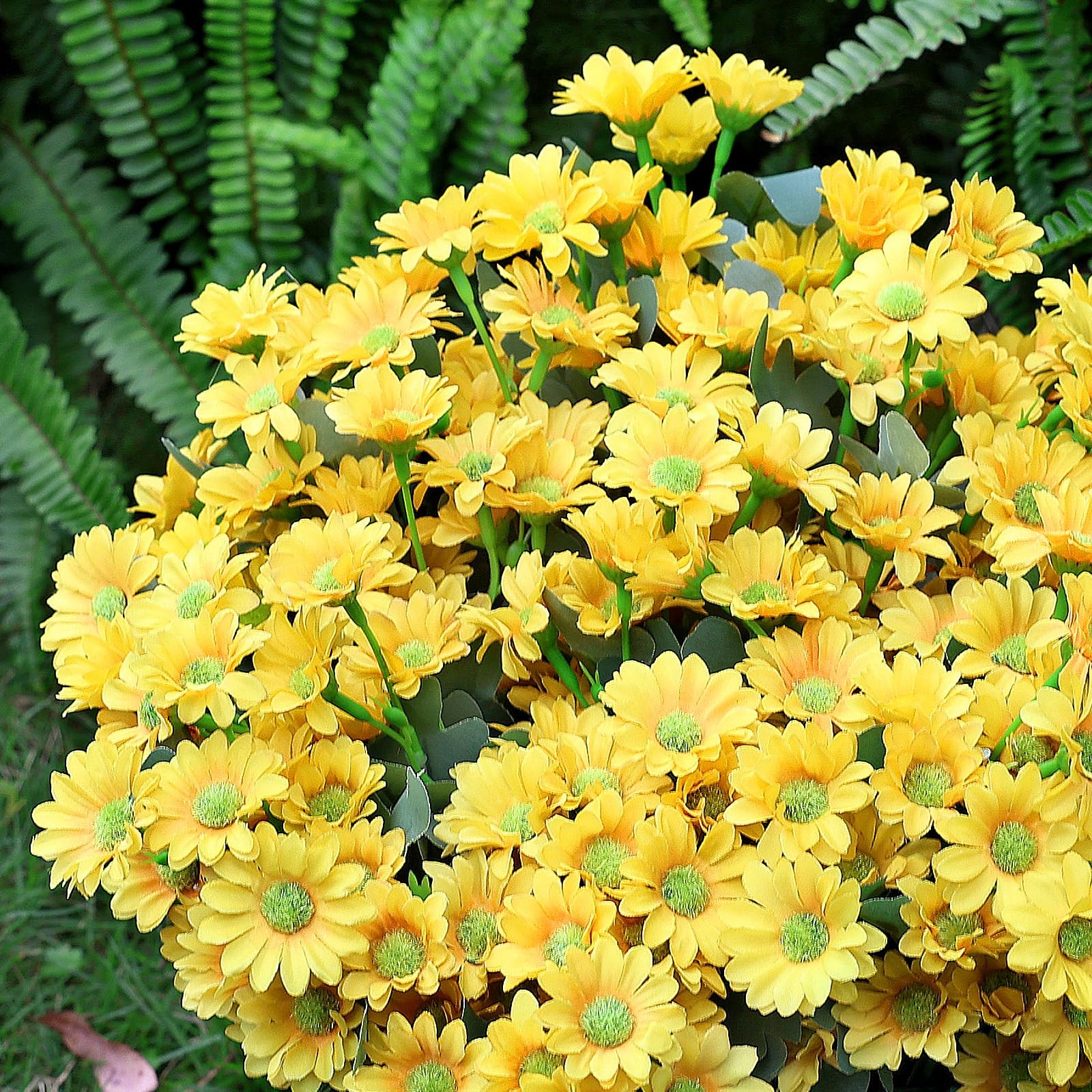 24 Bundles Artificial Daisy Flowers for Outdoor – Fake Mums Faux UV Resistant