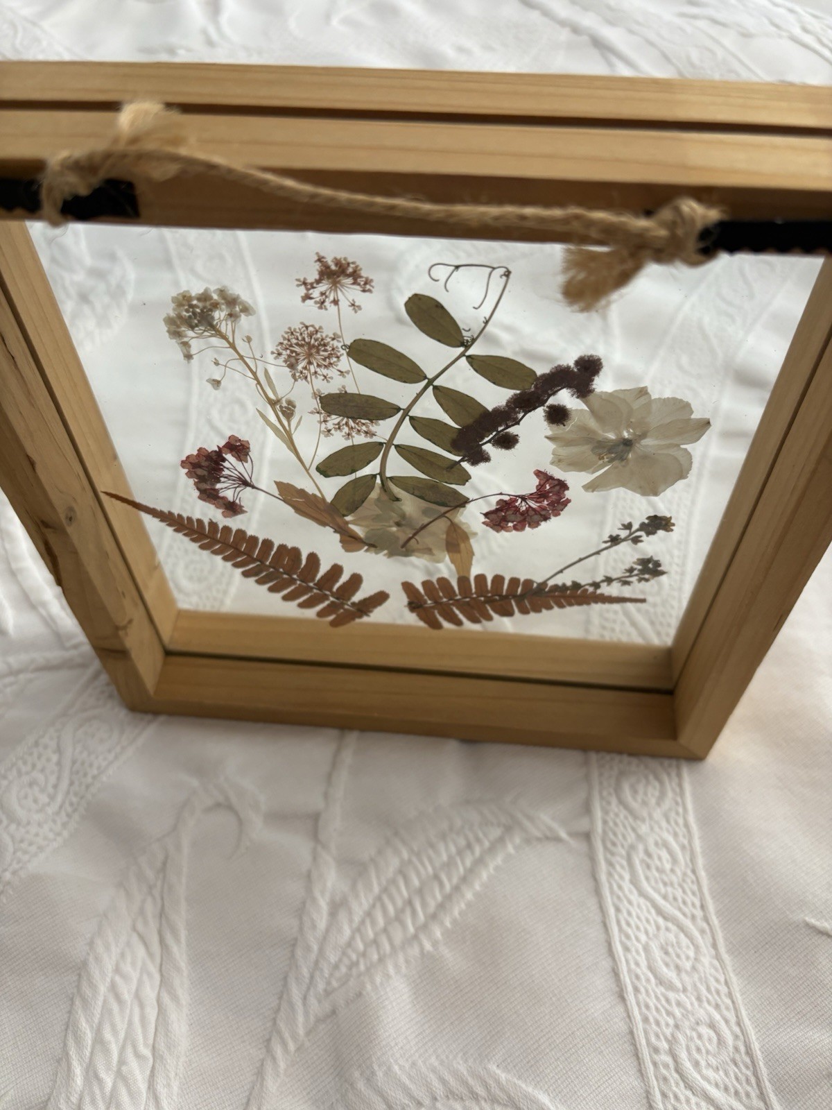 Dried Pressed Flowers Leaves Wood Frame Under Glass Gallery Wall Boho Decor 8×8