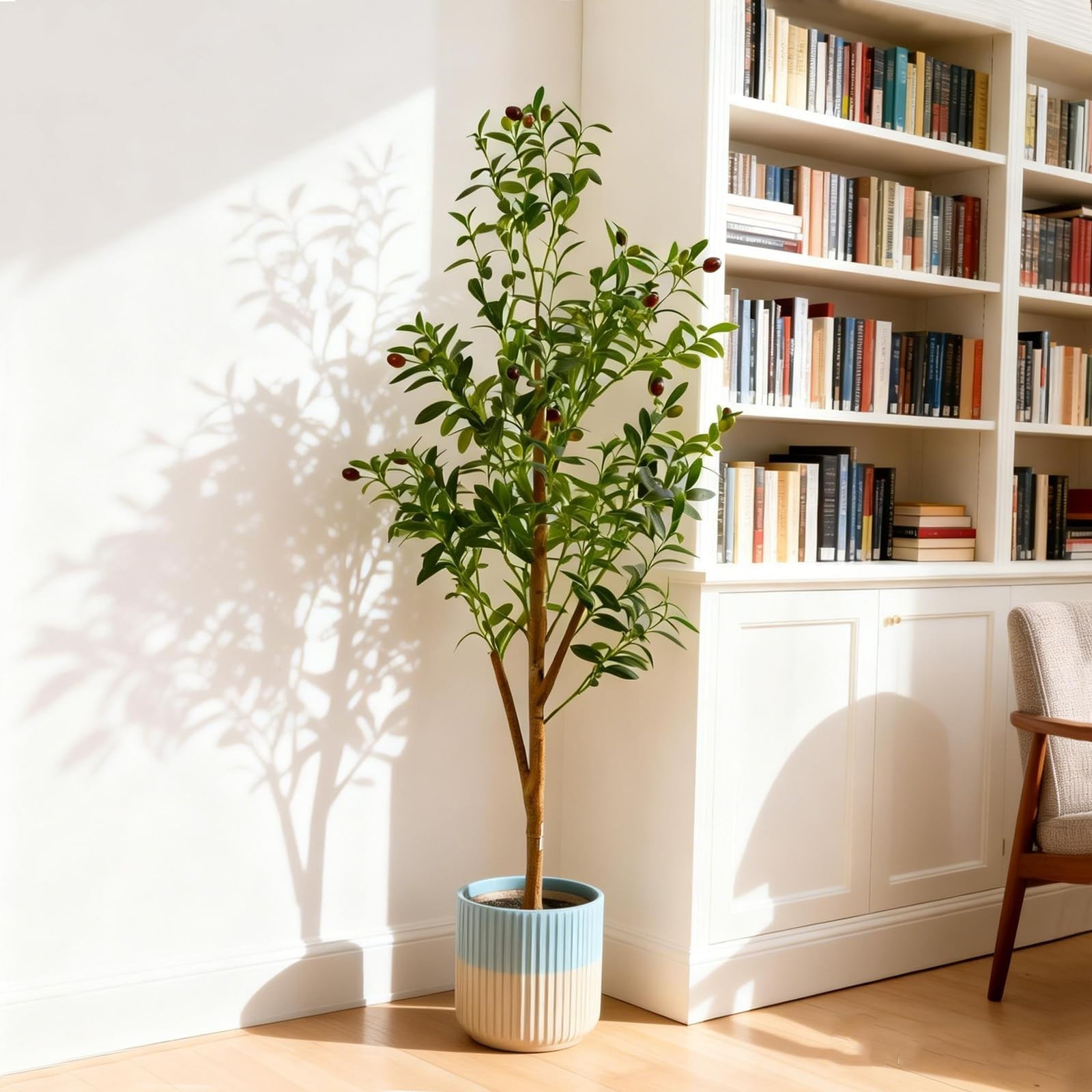 4FT Faux Olive Tree with Pot & Basket – Realistic Silk Leaves & Fruits for Home