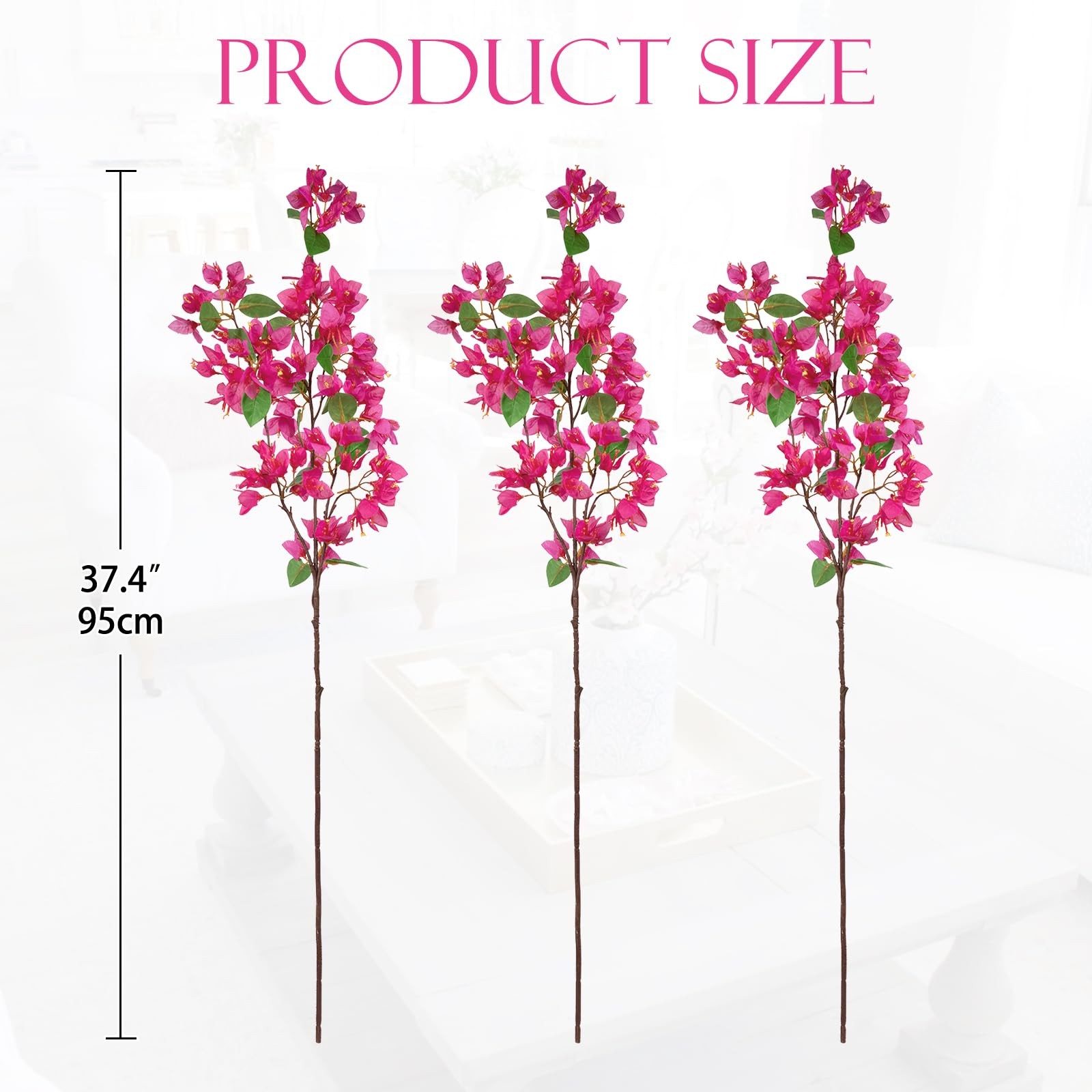 3PCS Bougainvillea Artificial Flowers 37.4in Long Stem Silk Bougainvillea Flo…