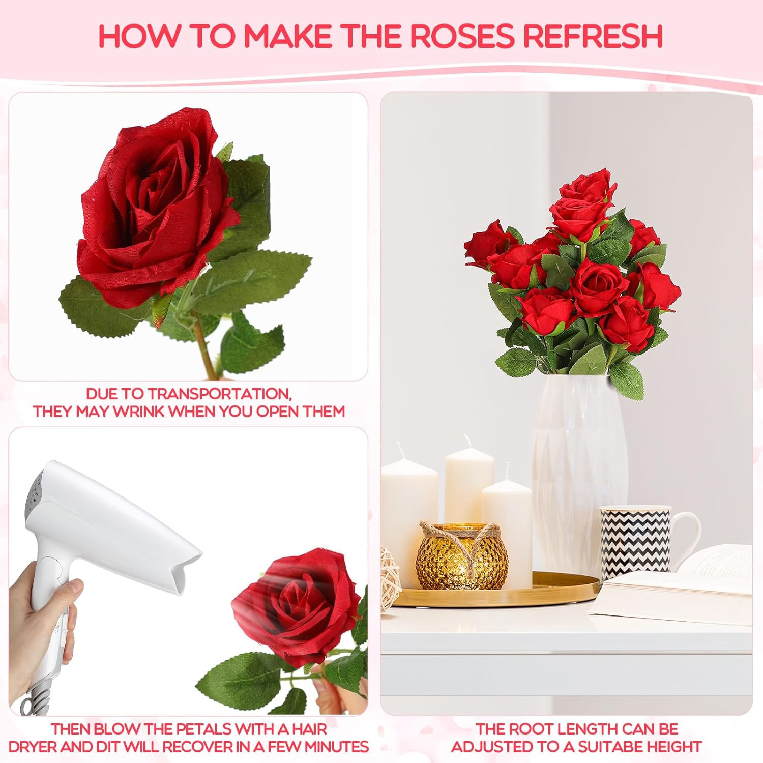 500 Pcs Red Silk Roses with Long Stem for Wedding, Home, Party Decor
