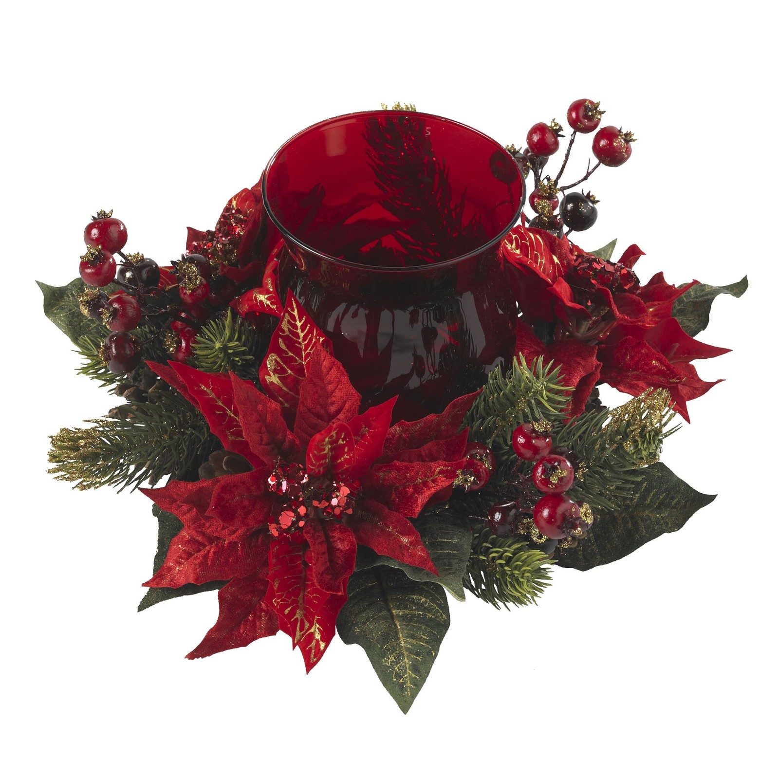 6.5 Inch Poinsettia Berry Candelabrum Red Candleholder Holiday Decor