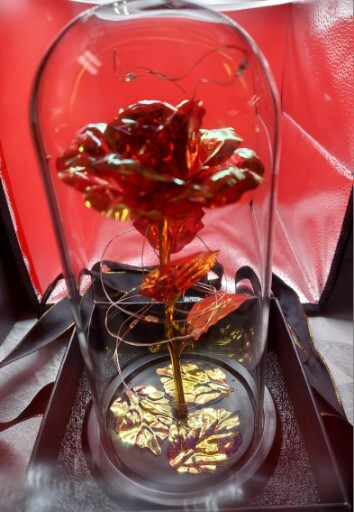 Galaxy Enchanted Golden Forever Rose Flower In Glass Dome W/Led Light Gift