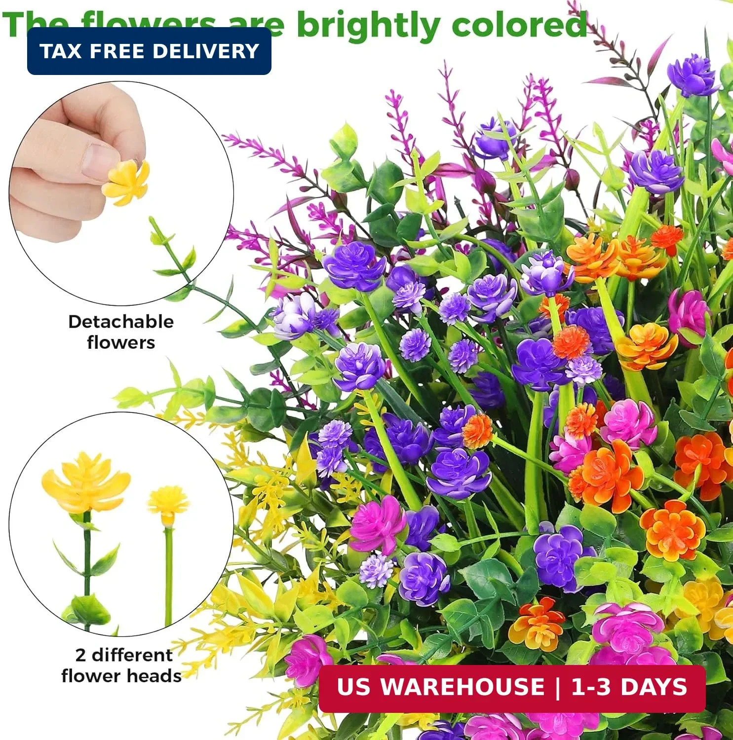 20 Bundles Artificial Flowers for Outdoors Fake Plastic Flowers UV Resistant Rea