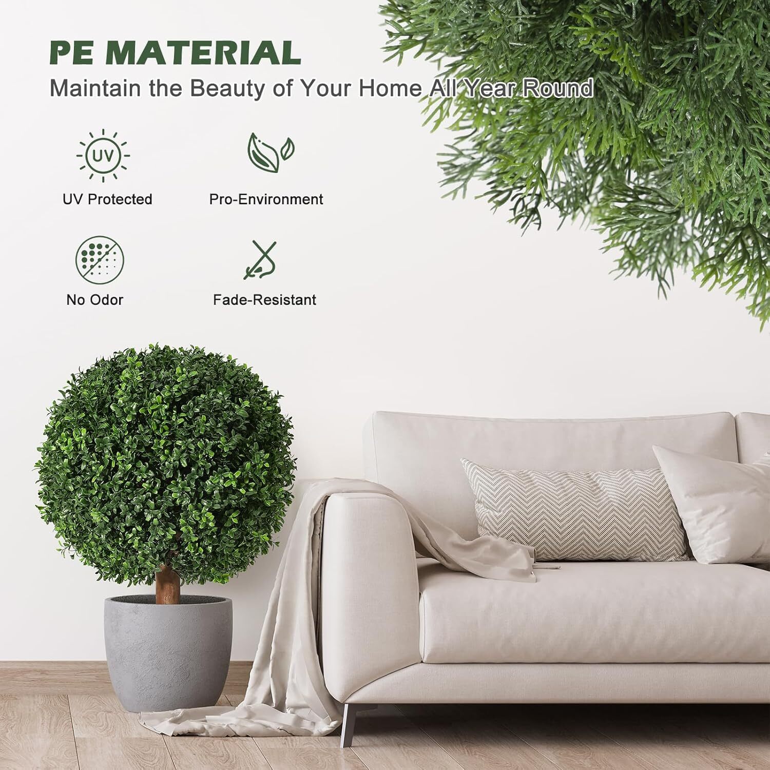 24 Inch Artificial Topiary Boxwood Ball Trees, Set of 2 Plants with 6″ x 5″ Pot