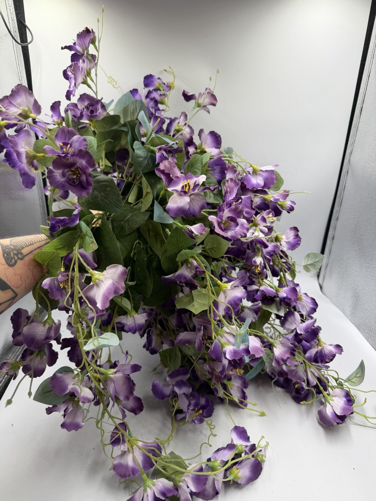 4 Pcs Artificial Hanging Hibiscus Purple Flowers Floral Arrangement