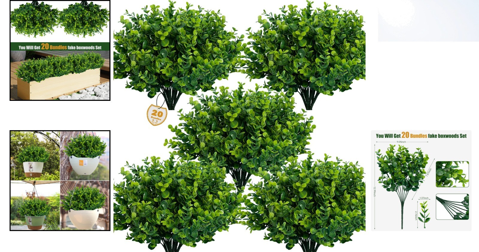 Versatile 20 Count Artificial Boxwood Shrubs – Perfect for Weddings & Gardens