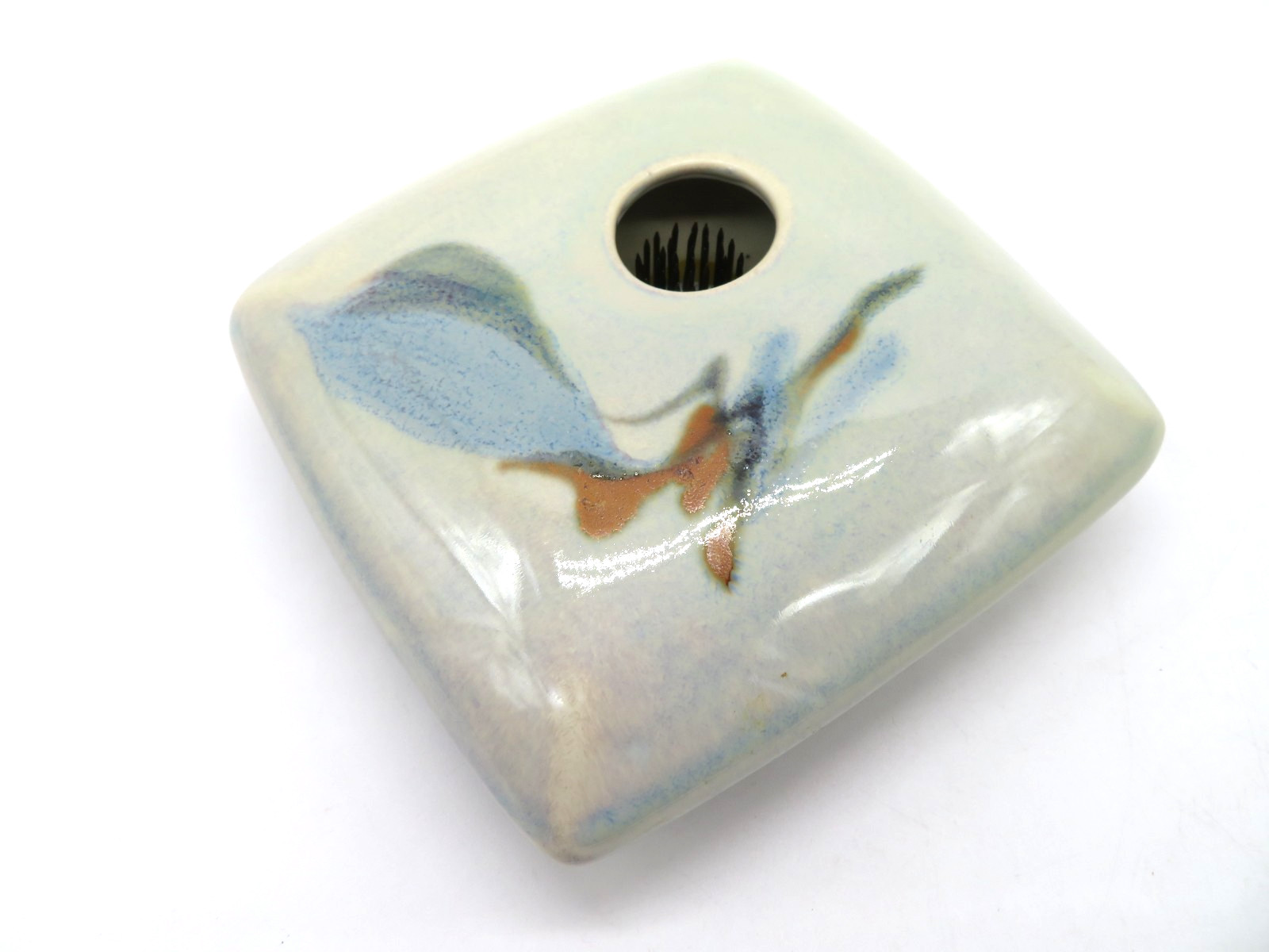 VTG Georgetown Pottery USA Ikebana square Flower Vase with Frog abstract pattern