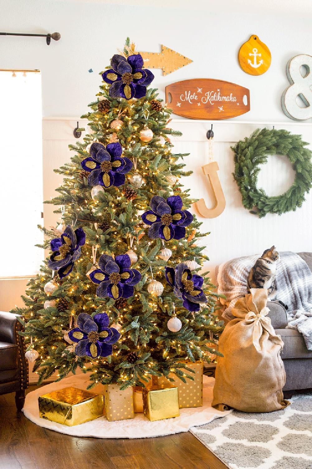 10’’ Large Heads Christmas Glitter Magnolia Flowers Christmas Tree Ornaments …
