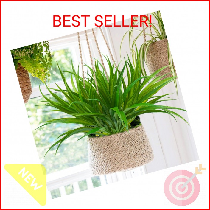 Phliofd 6Pcs Artificial Grass Fake Plants 17.3in 16 Leaves Outdoor Fake Grass UV