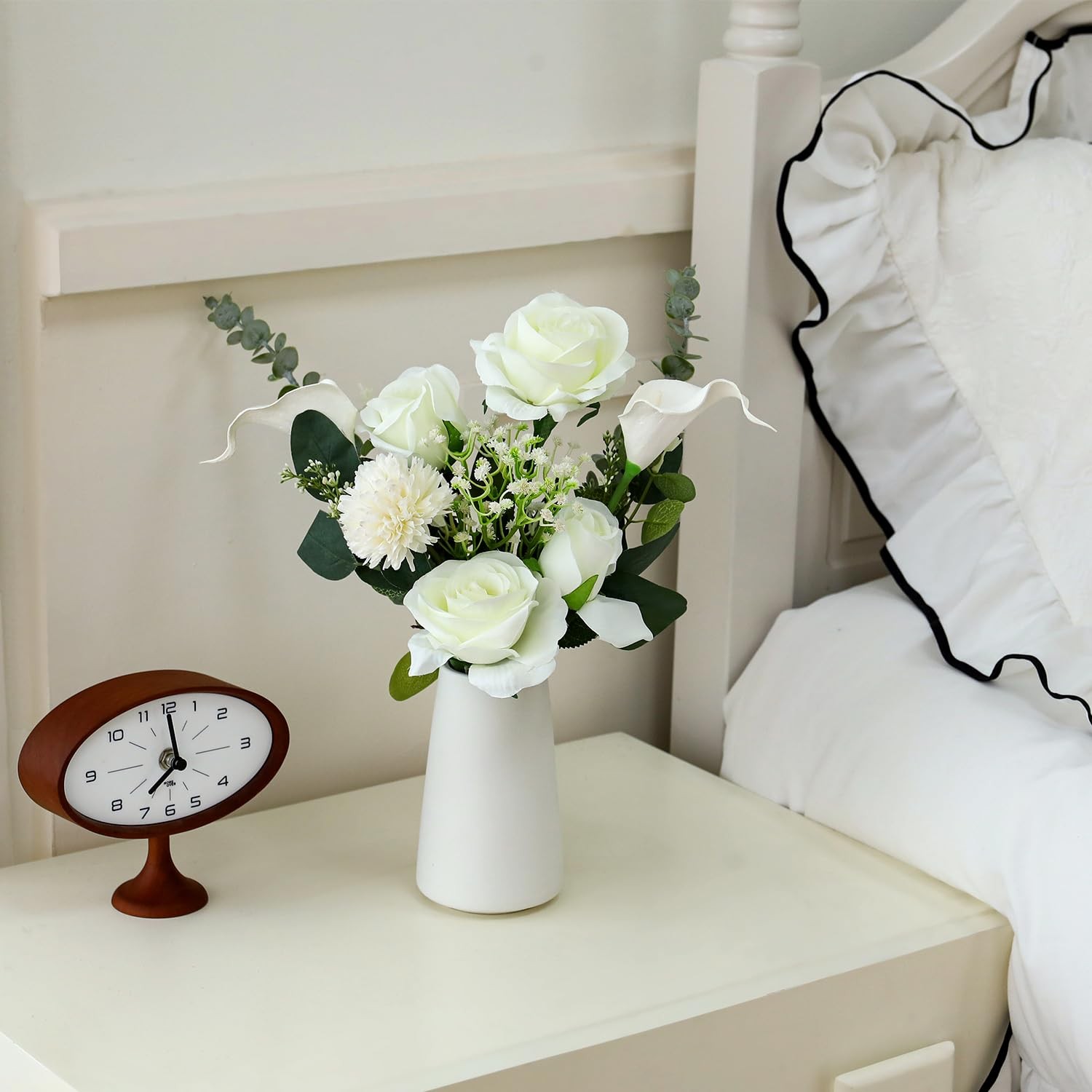 Fake Flowers with Ceramic Vase, Artificial Silk Roses in a Vase, Faux Flowers…
