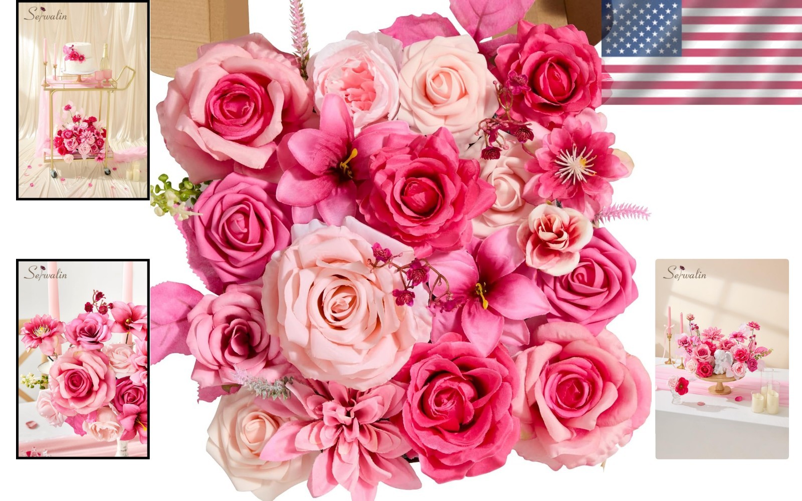 Artificial Flowers Hot Pink Silk Fake Flowers for DIY Wedding Bridal Bouquets
