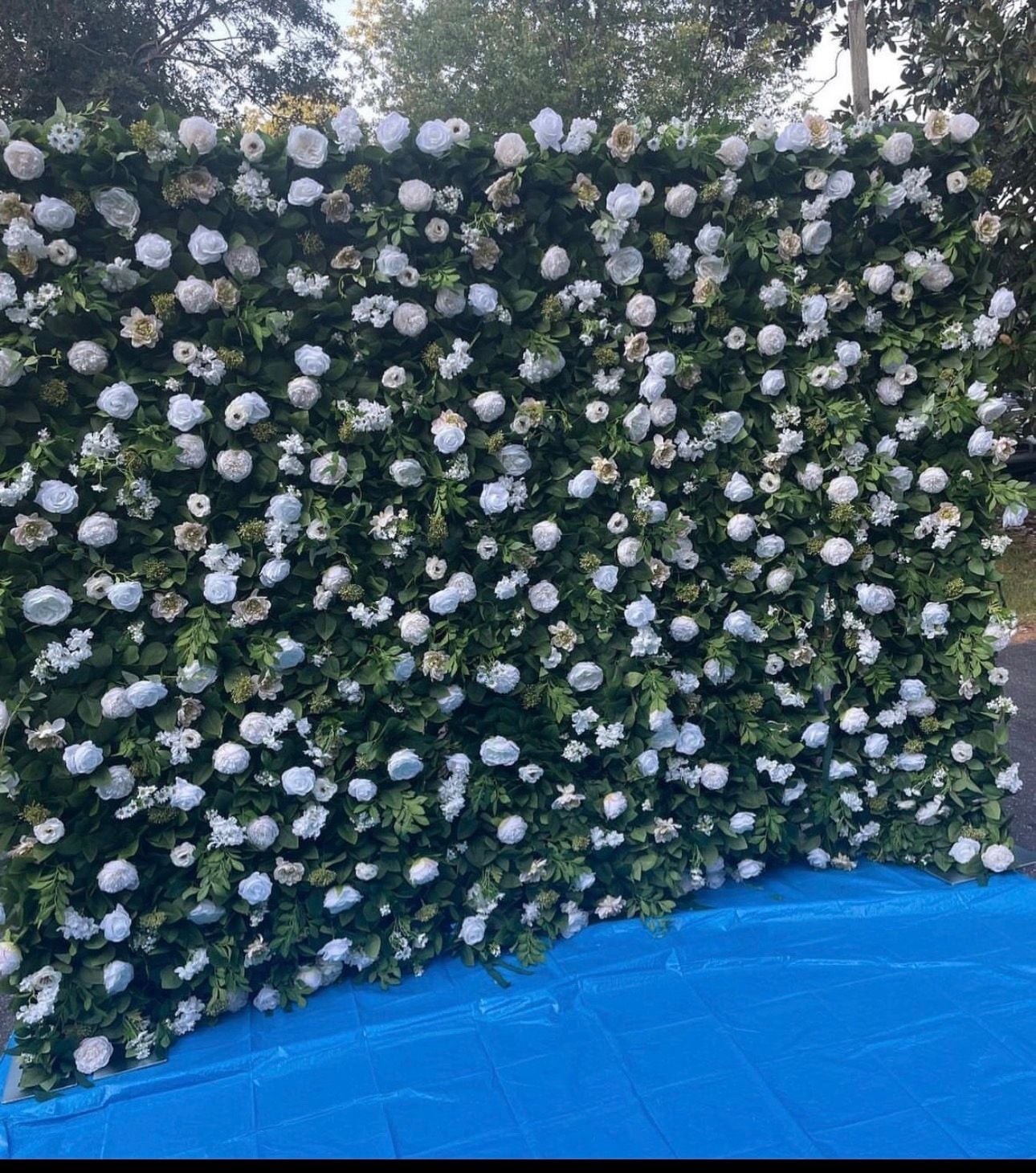10x8ft Artificial White Rose and Greenery Flower Wall Backdrop