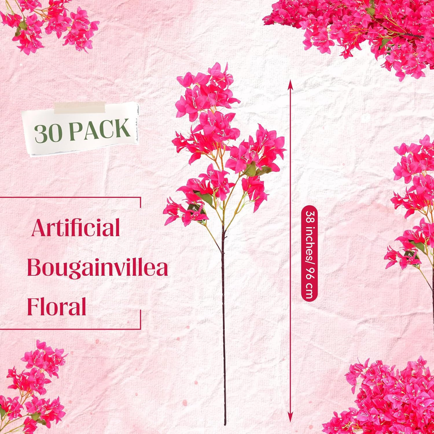 30 Pack Silk Bougainvillea Long Stem Plants for Home Wedding Decor – Rose Red
