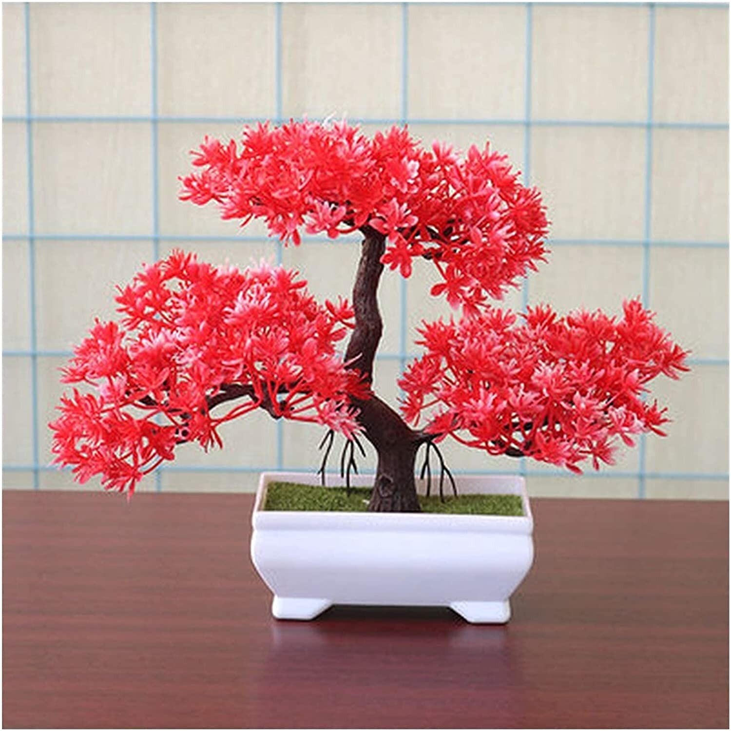 Artificial Bonsai with Plastic Pot (Red, 1 Pc)