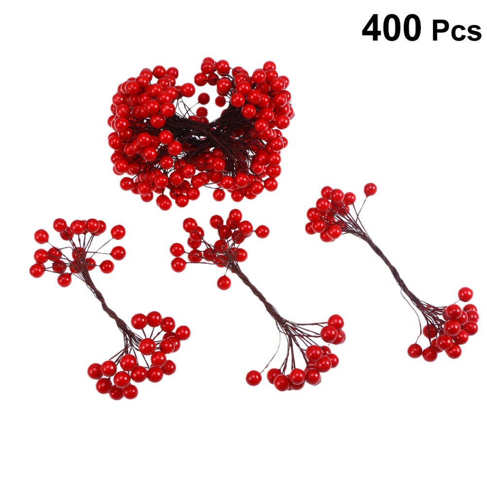 400Pcs Reusable Red Artificial Berries on Wire for Holiday Wreath Making