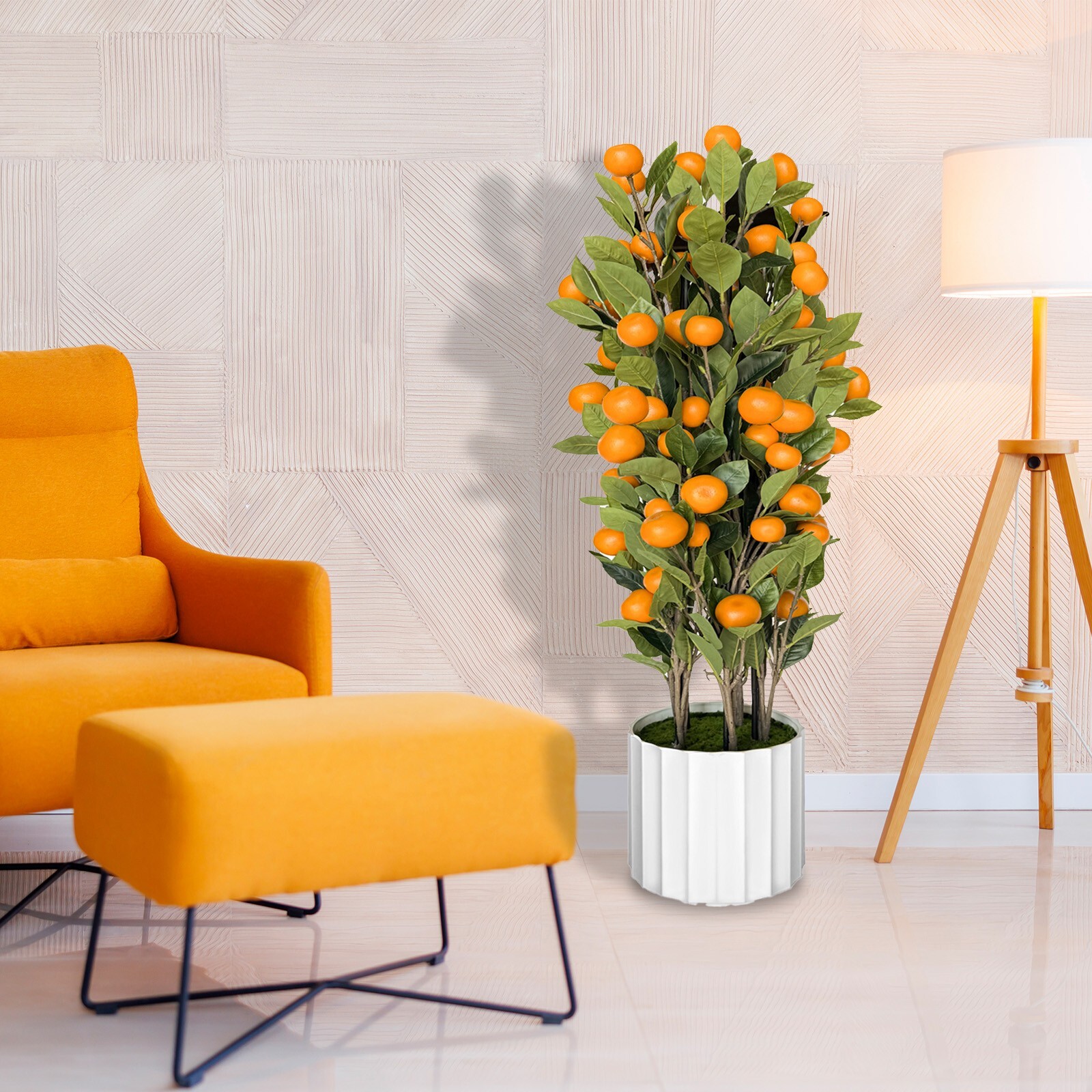 3′ Artificial Potted Plants Orange Tree Fruit Tree with White Plastic Pot 3ft