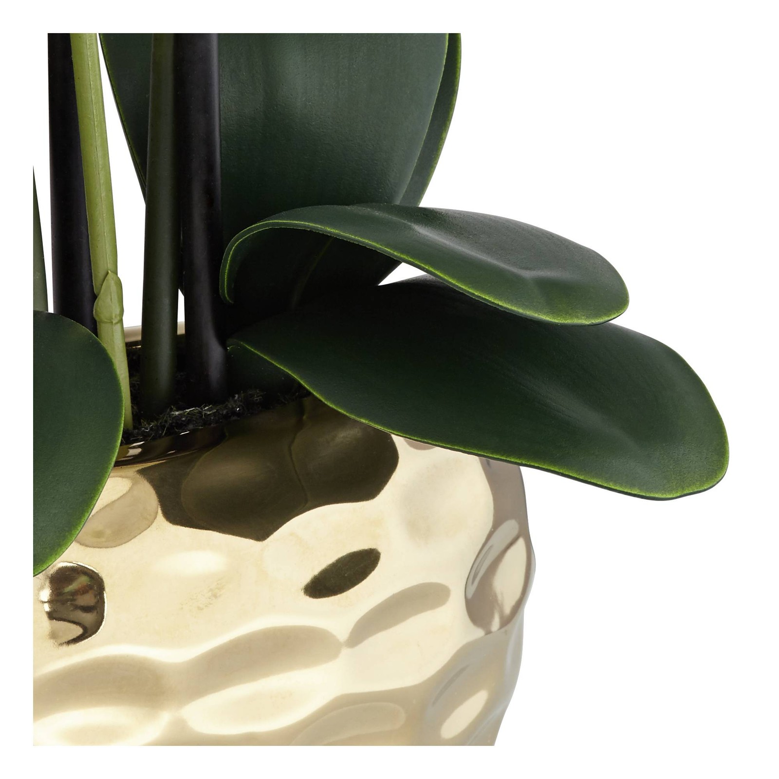 Potted Faux White Phalaenopsis Artificial Flowers in Silver Gold Pot Home Decor