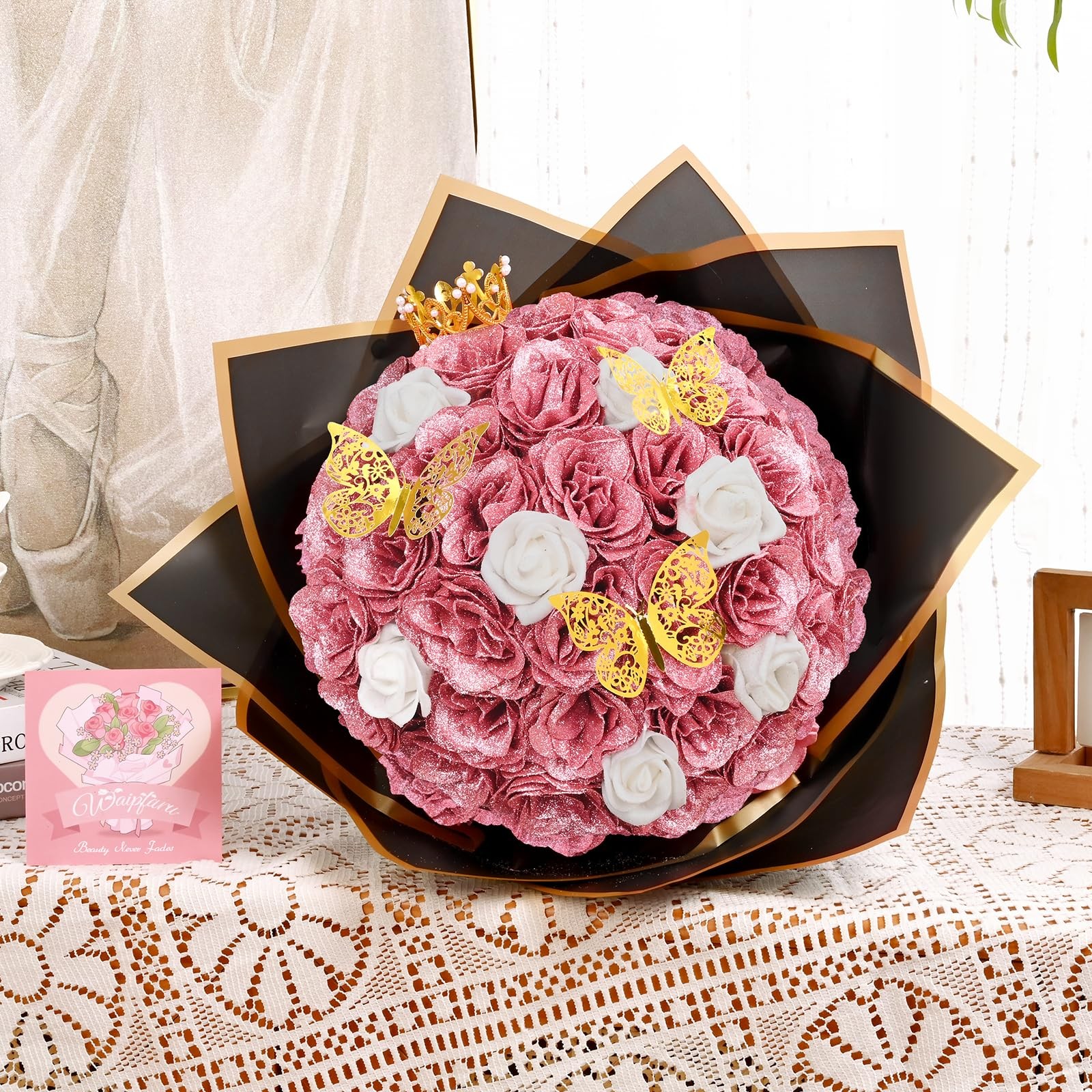 36+20 Glitter Roses Bouquet, DIY Fake Flowers Bouquet, Craft The Initials of …