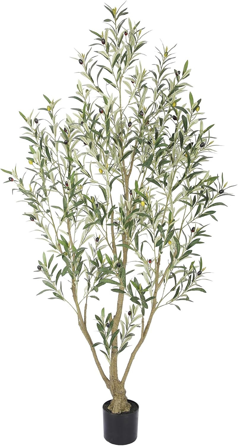 Tall Faux Olive Tree，7Ft（84In） Realistic Potted Silk Artificial Indoor with Gree