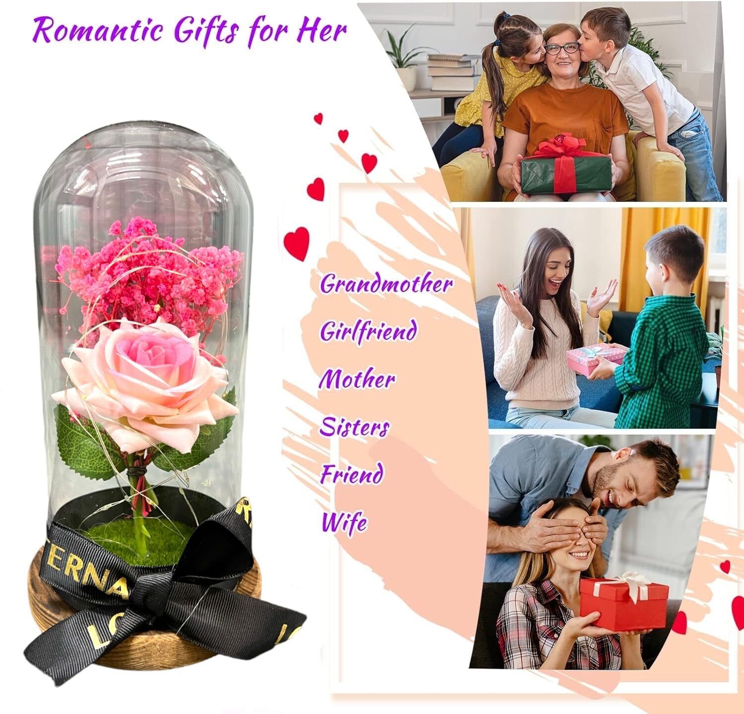 SINT Preserved Rose Gifts for Women Forever Real Rose in Glass Dome Rose Flow…