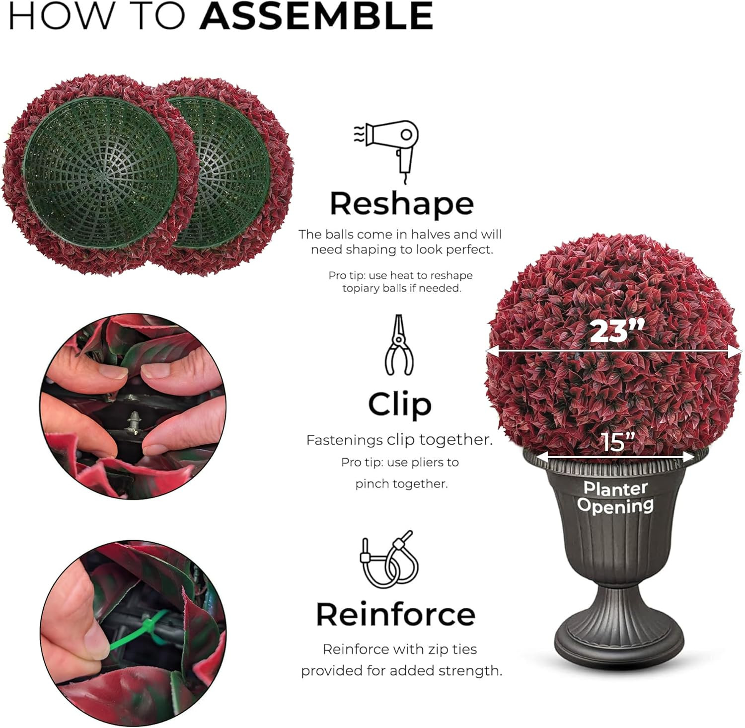 23″ XL Topiary Ball – Superior Burgundy Boxwood Style (2 Halves)