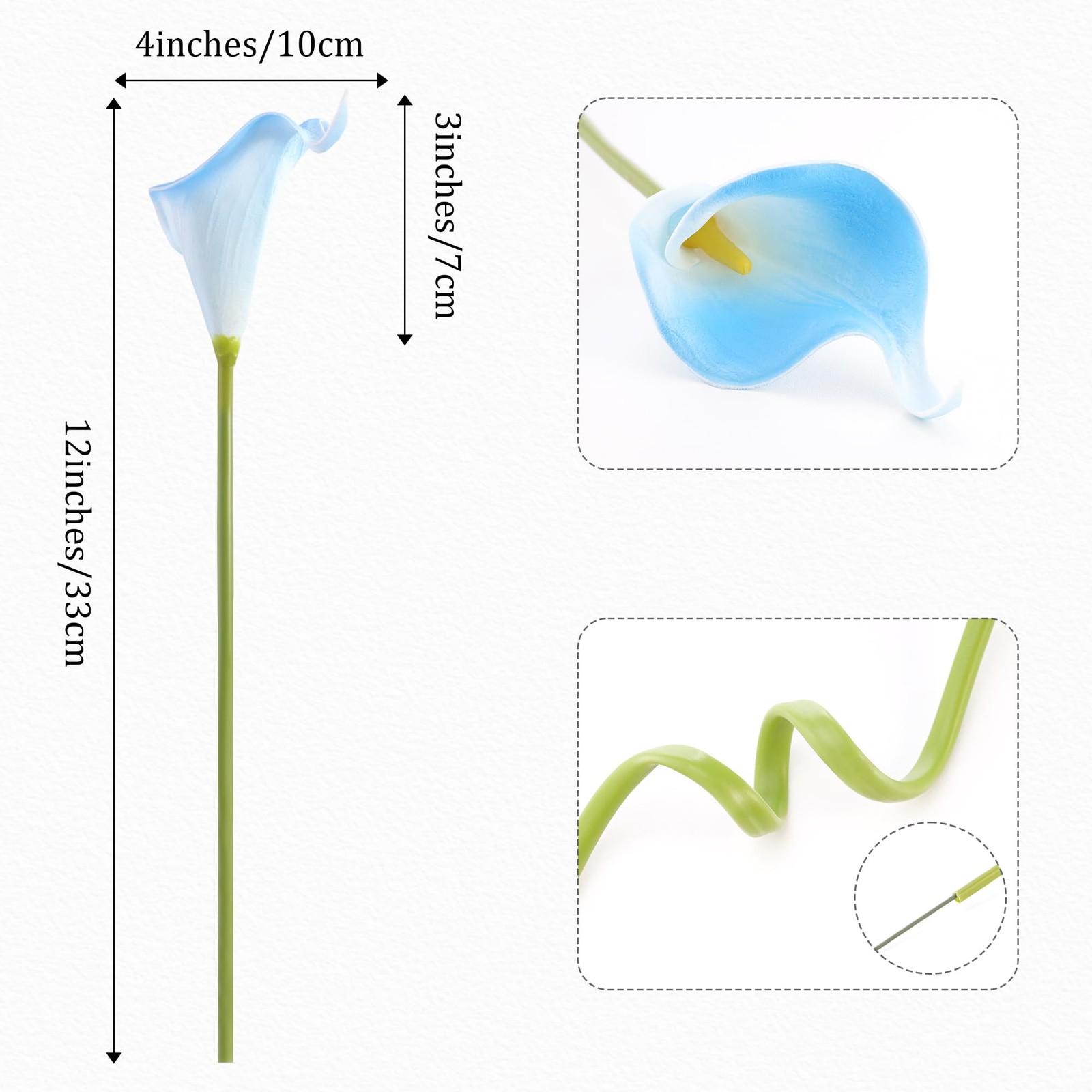 12Pcs White Blue Calla Lily Artificial Flowers for Wedding Decor