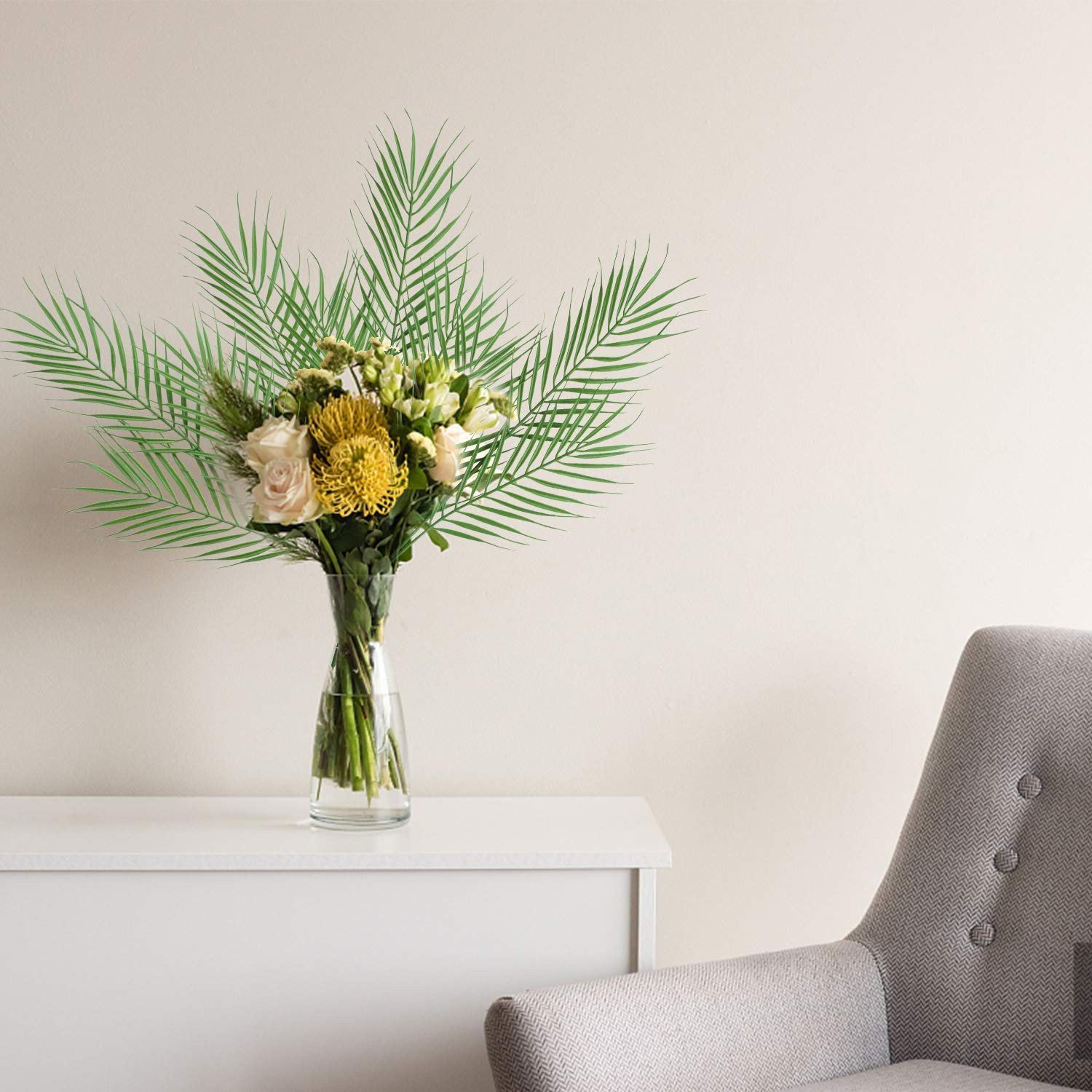27″ Artificial Palm Leaves, 6 Pcs Large Faux Tropical Greenery | 18 branches for