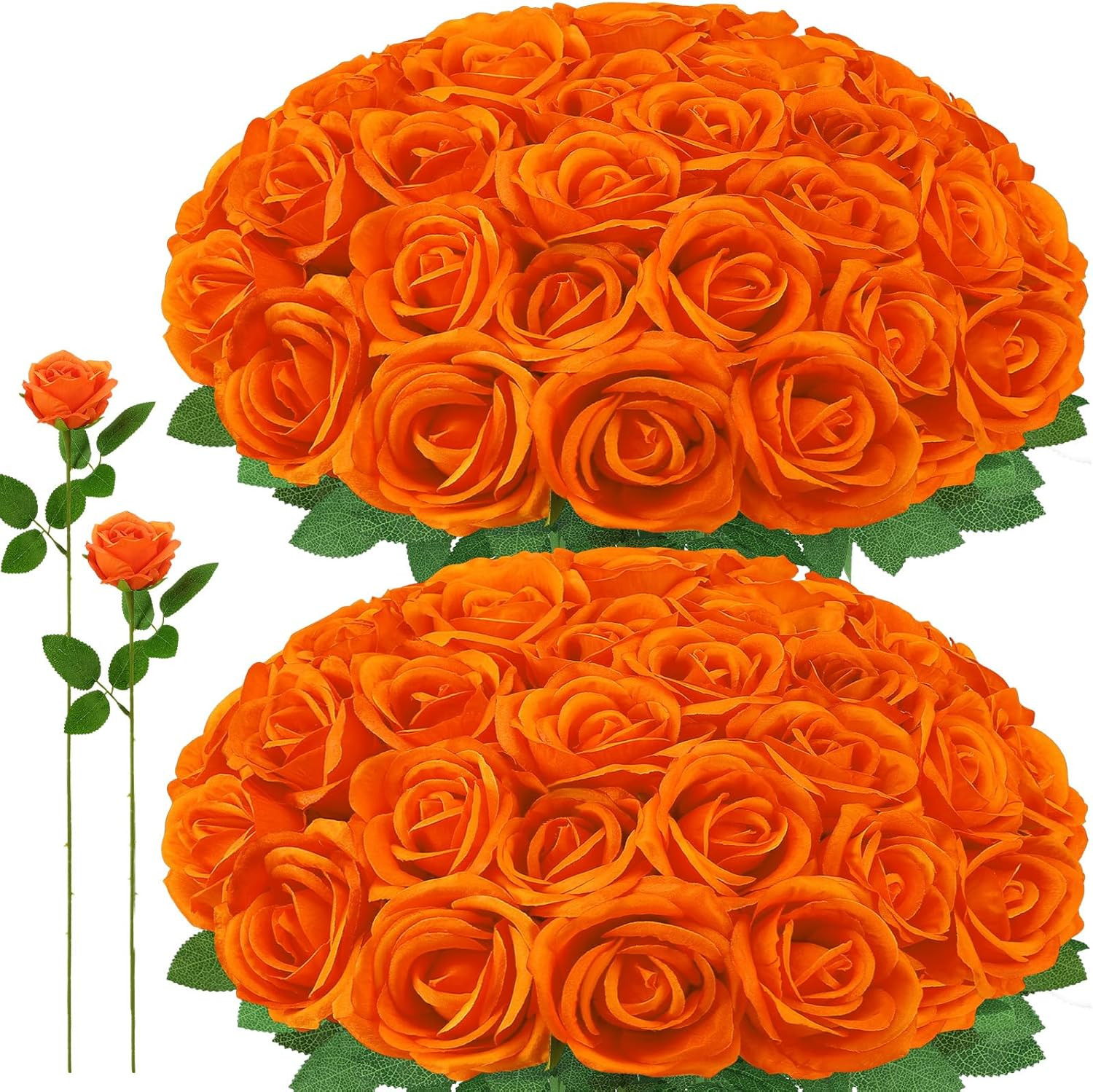 72 Pcs Burnt Orange Silk Roses – Realistic Faux Flowers for Home & Weddings