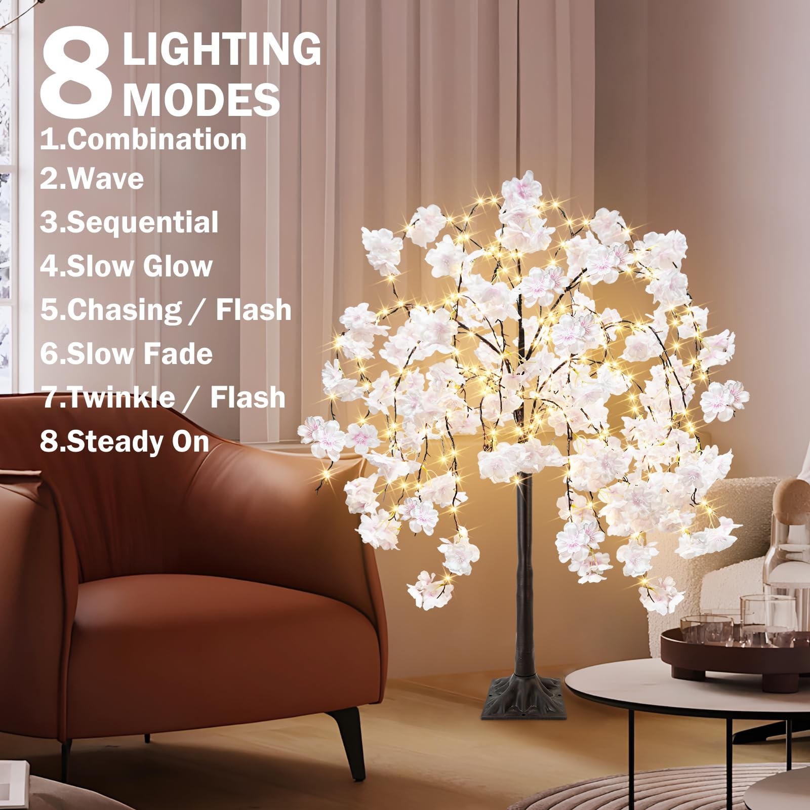 obbsie 4FT Cherry Blossom Tree with 360 LED Fairy Lights Artificial Lighted T…