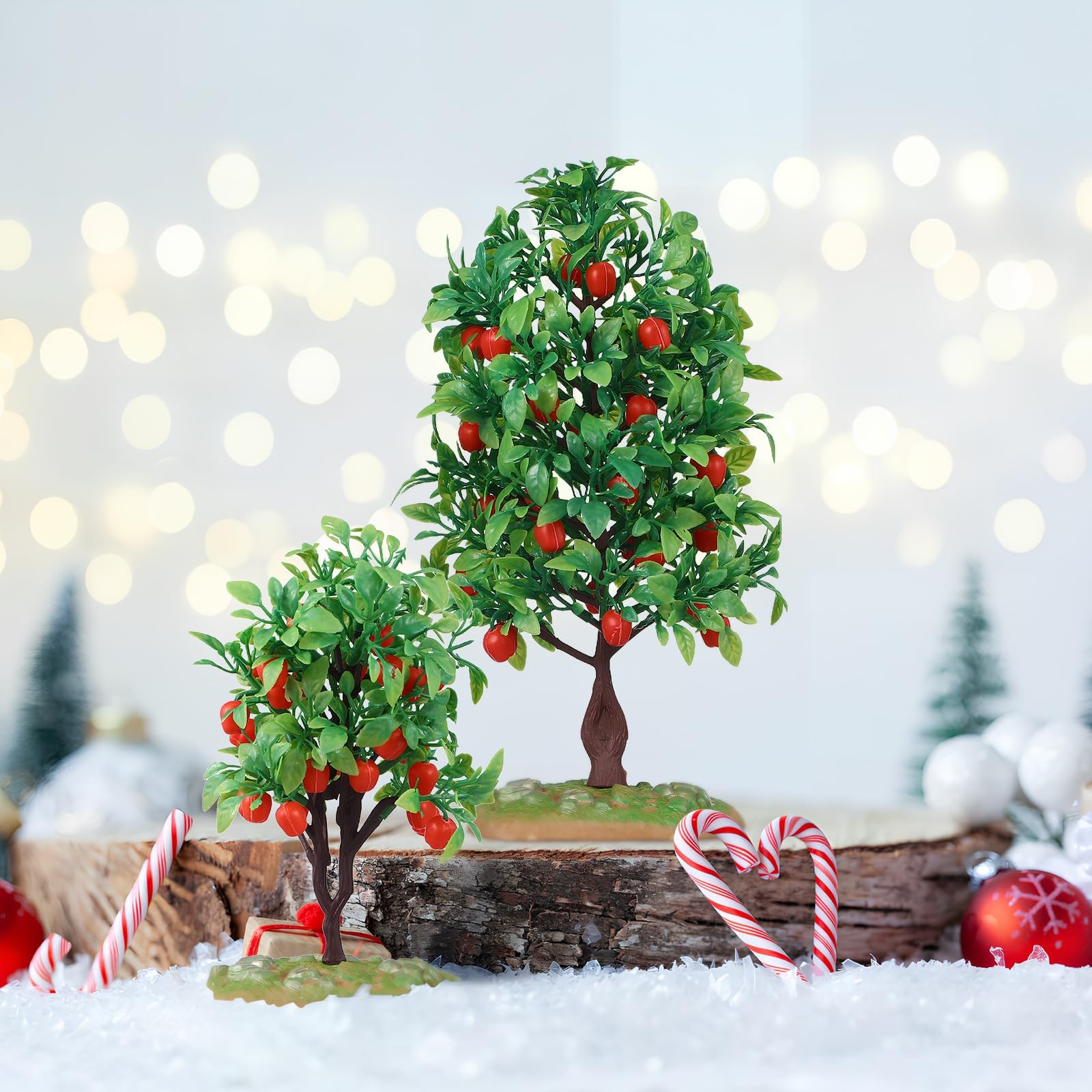 Mini Artificial Apple Tree Ornaments with Faux Fruit 2 Pack Realistic Small M…