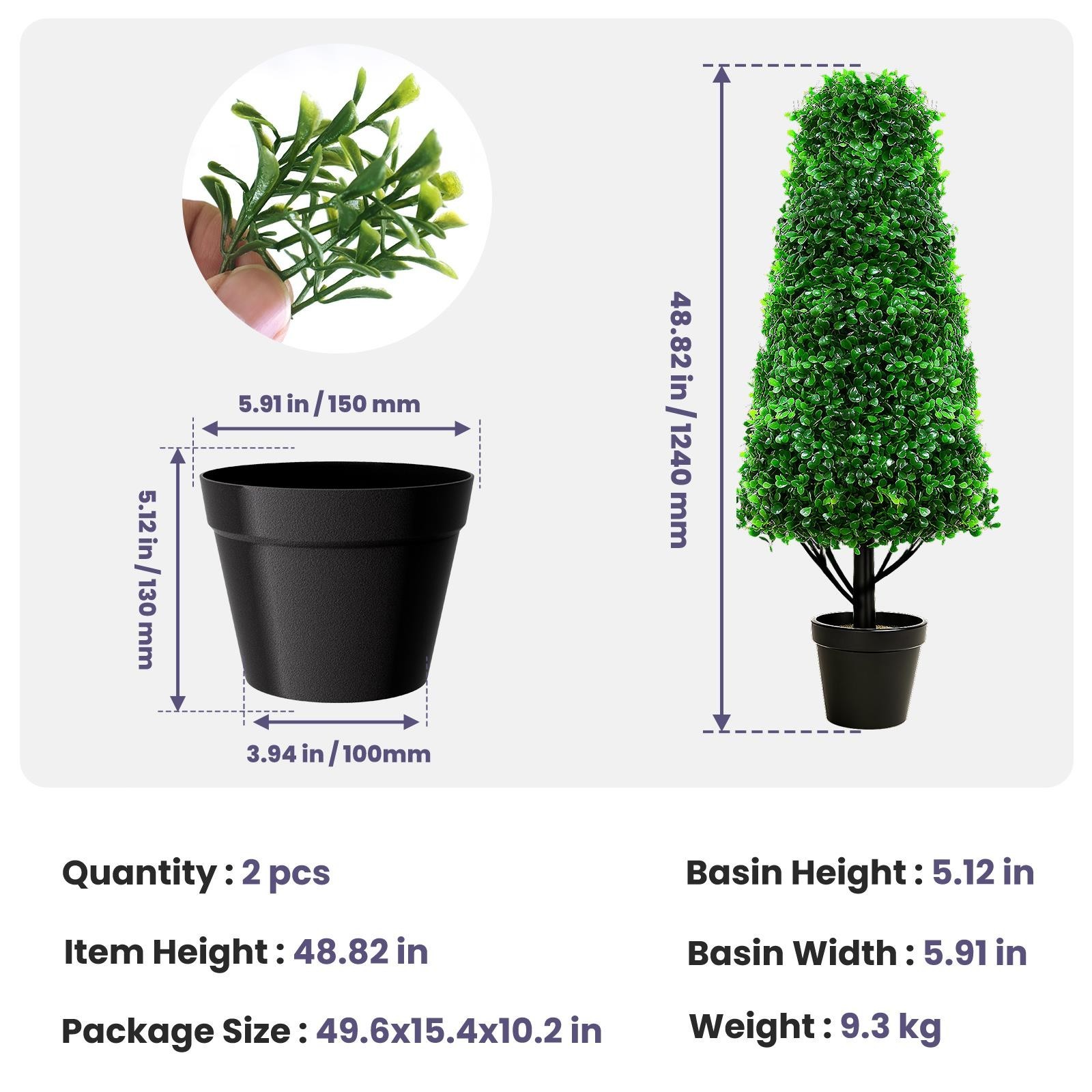 4′ Artificial Boxwood Cone Topiary Tree 2Pcs Tower Tree for Indoor & Outdoor
