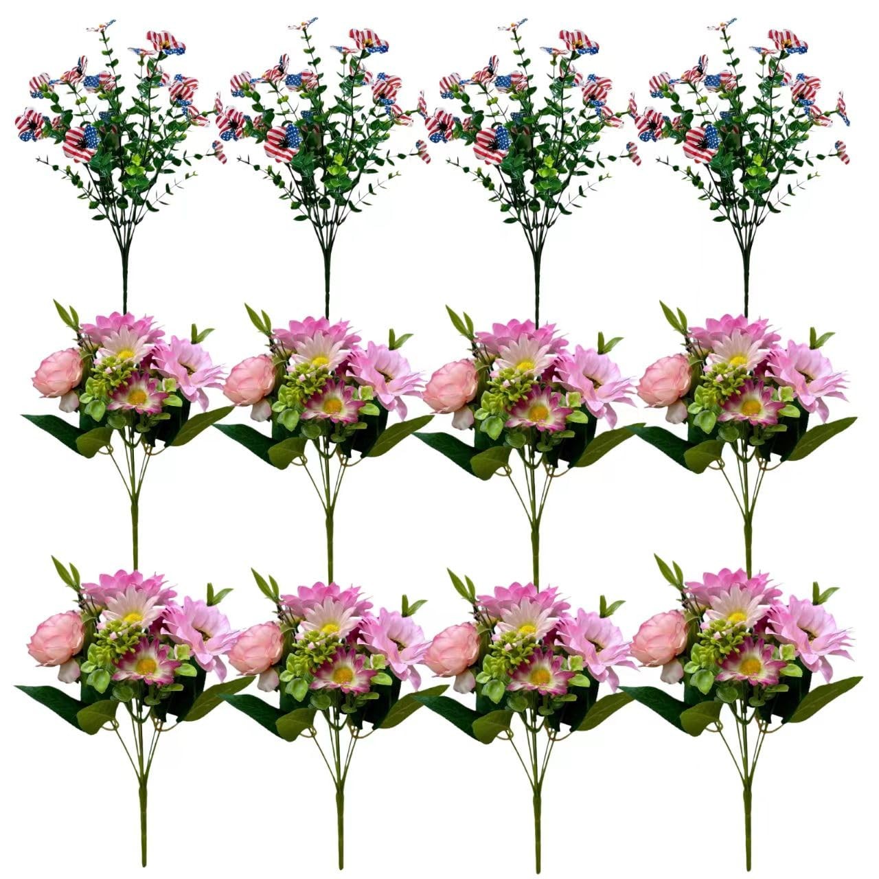 8 Artificial Peony Sunflower Flowers, 4 Silver Dollar Eucalyptus Stems, Multi…