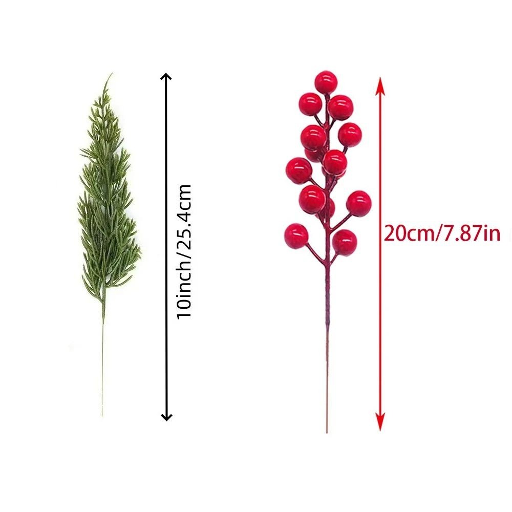 30Pcs Set Christmas Norfolk Artificial Pine Stems with Red Berry Real Touch Fas