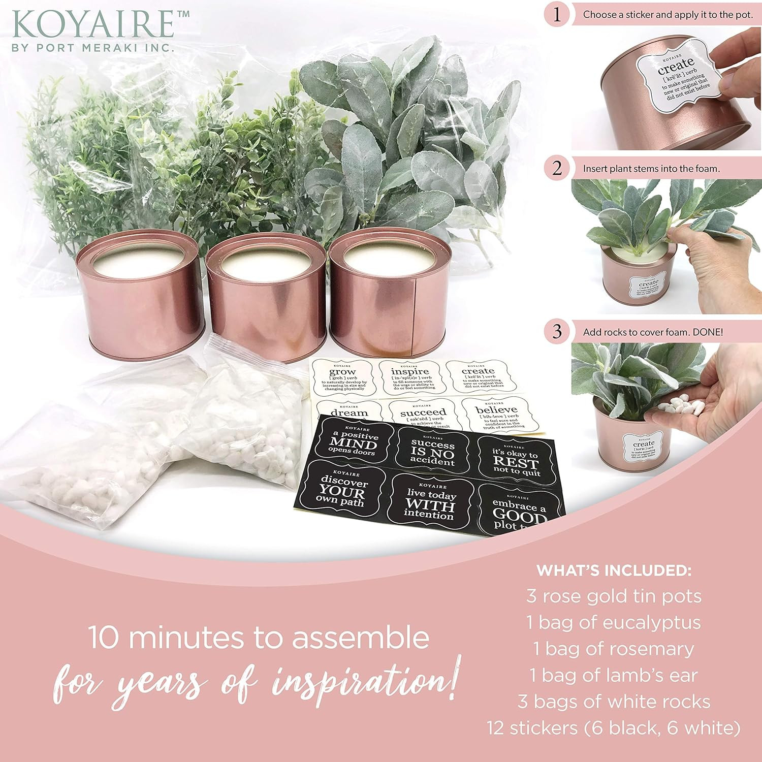 3 Motivational Faux Plants for Desk – Rose Gold Decor for Office – Small Home Ac