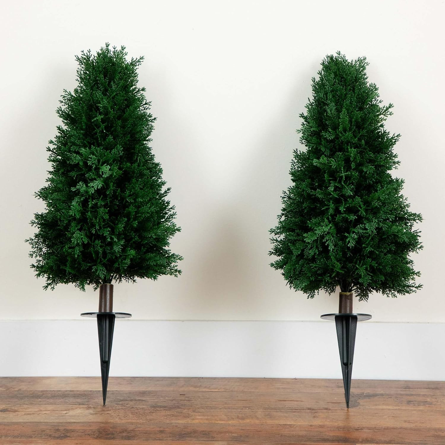 Set of 2 UV Resistant 2.5Ft Artificial Cedar Plants with Ground Stake