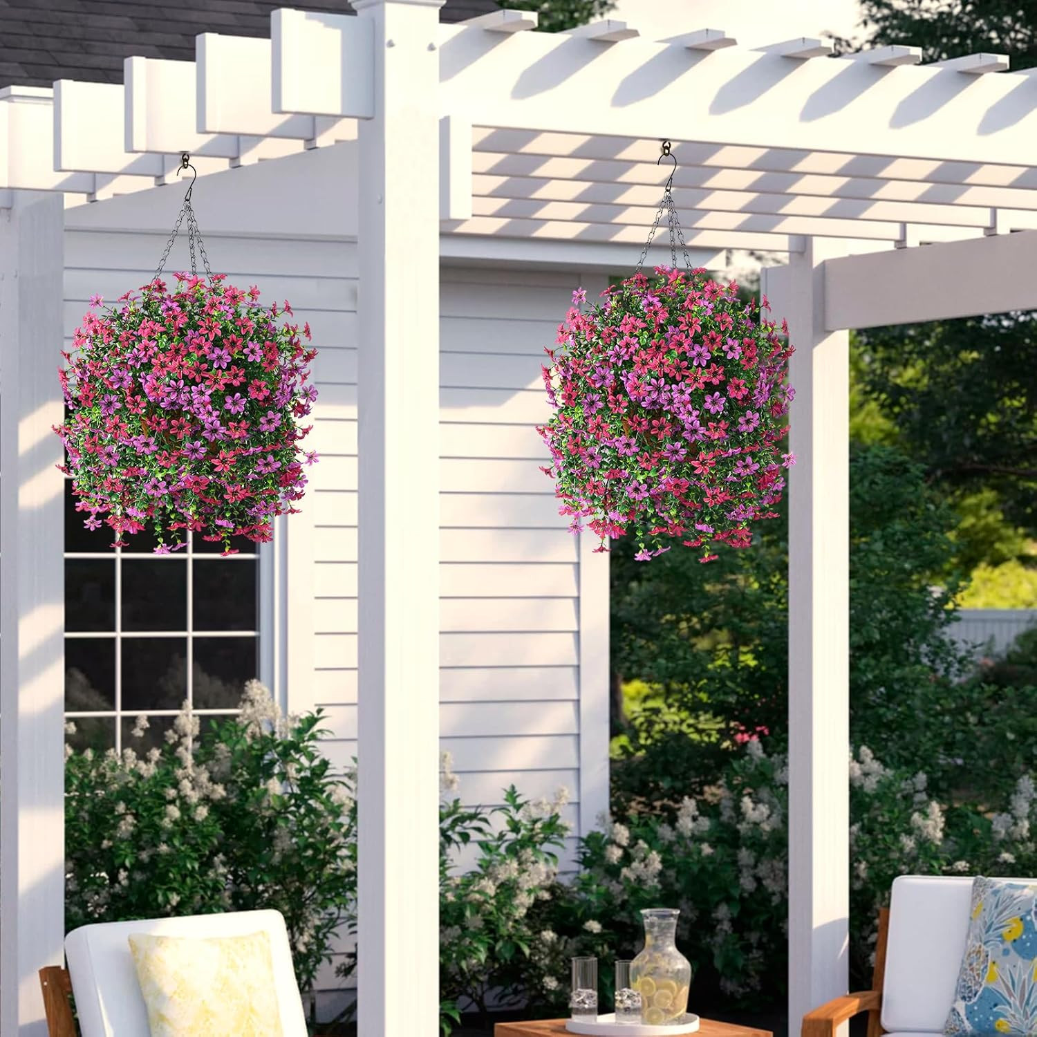 UV Resistant Faux Hanging Daisy Basket for Outdoor Spring/Summer Decor
