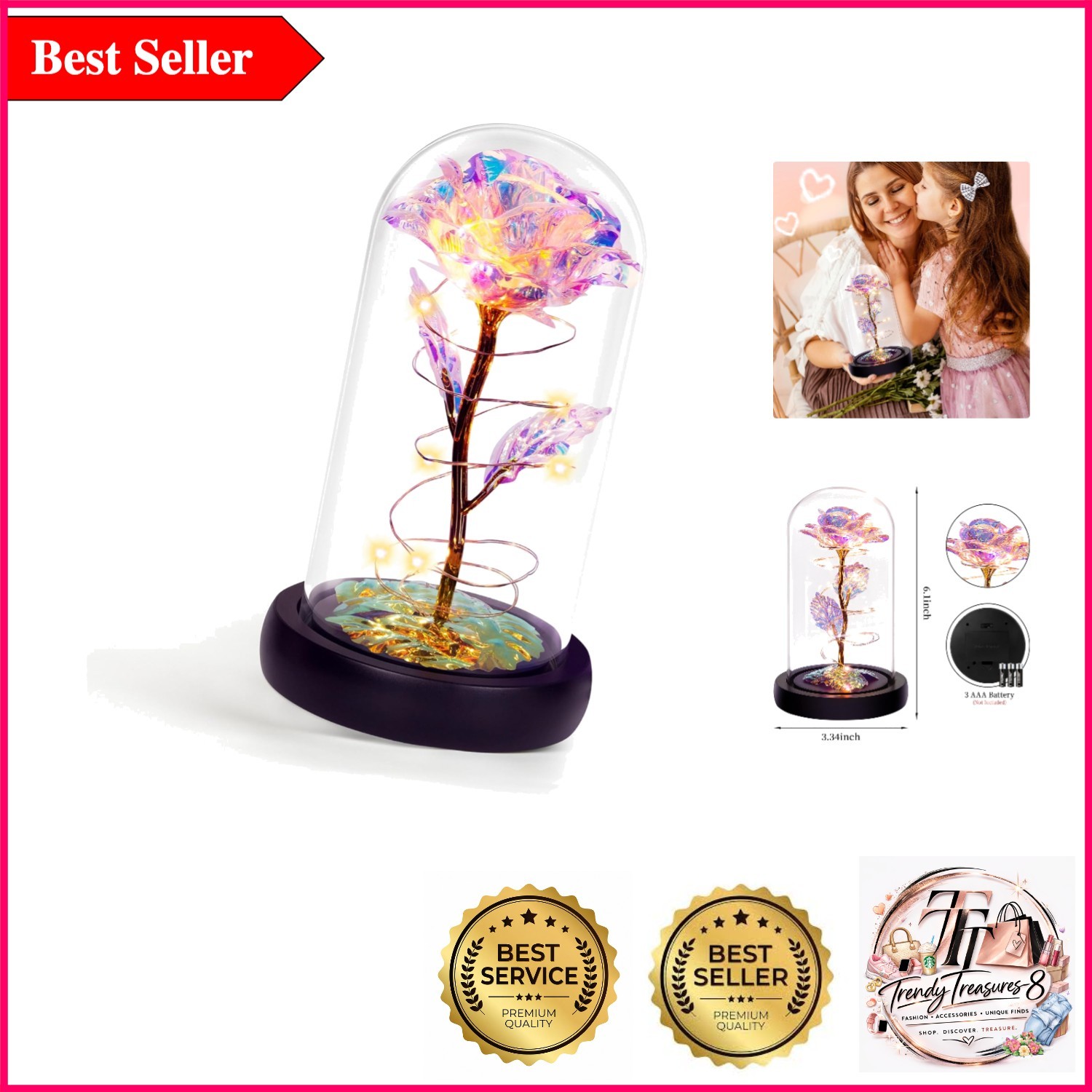 Light Up Rainbow Rose in Glass Dome: Timeless Gift of Love and Beauty