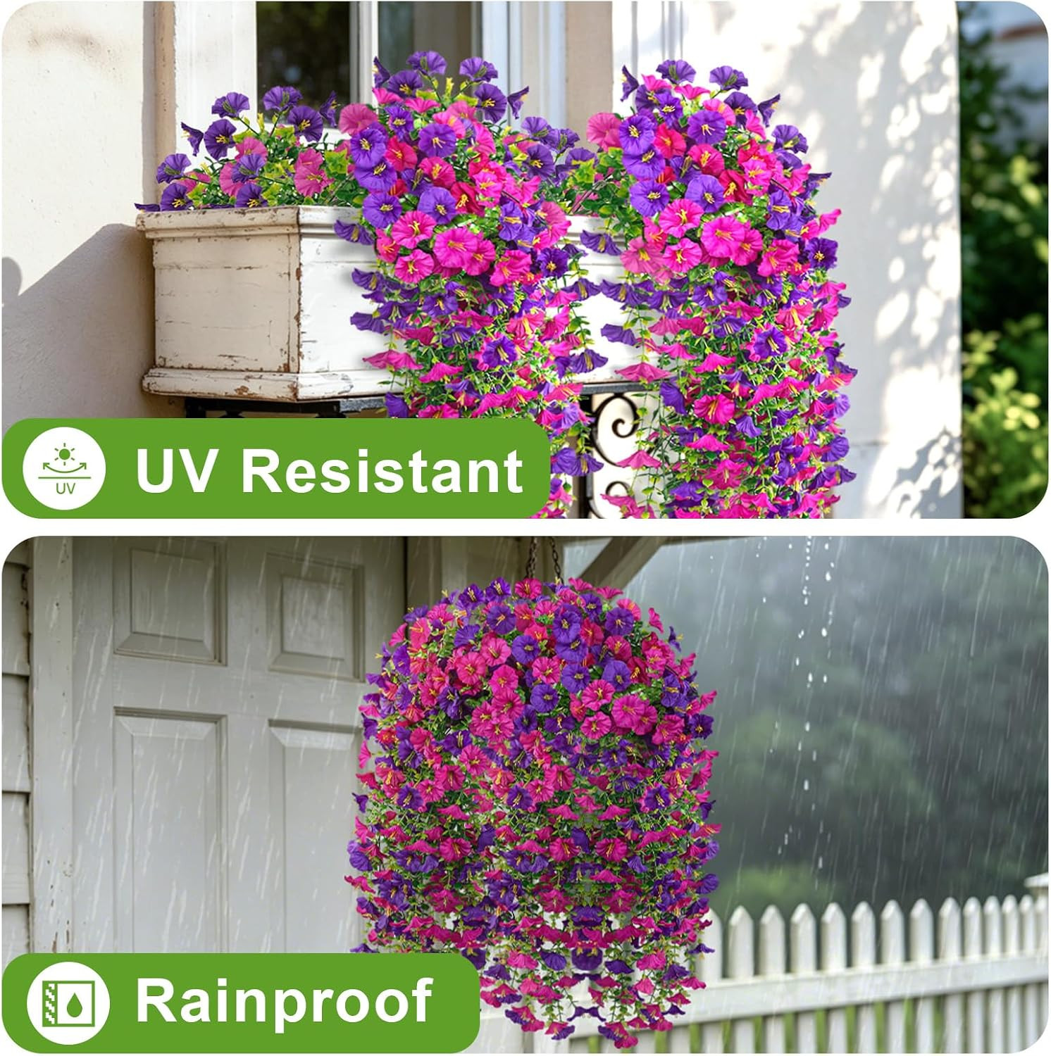 Artificial Flowers for Outdoors, 6-Pack 420 Blooms UV Resistant Hanging Morning