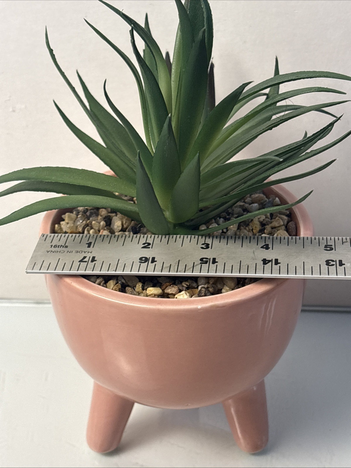 Ceramic Planter w Faux Succulent Pink Tripod Pot Mid Century Style Decor