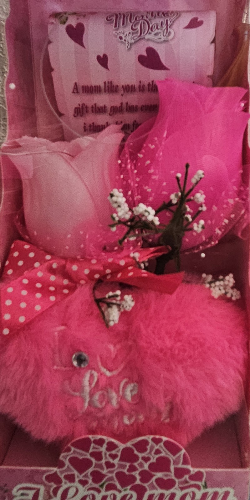 LED Pink Artificial Rose & Baby’s-Breath Flower Box Arrangement Mother’s Day