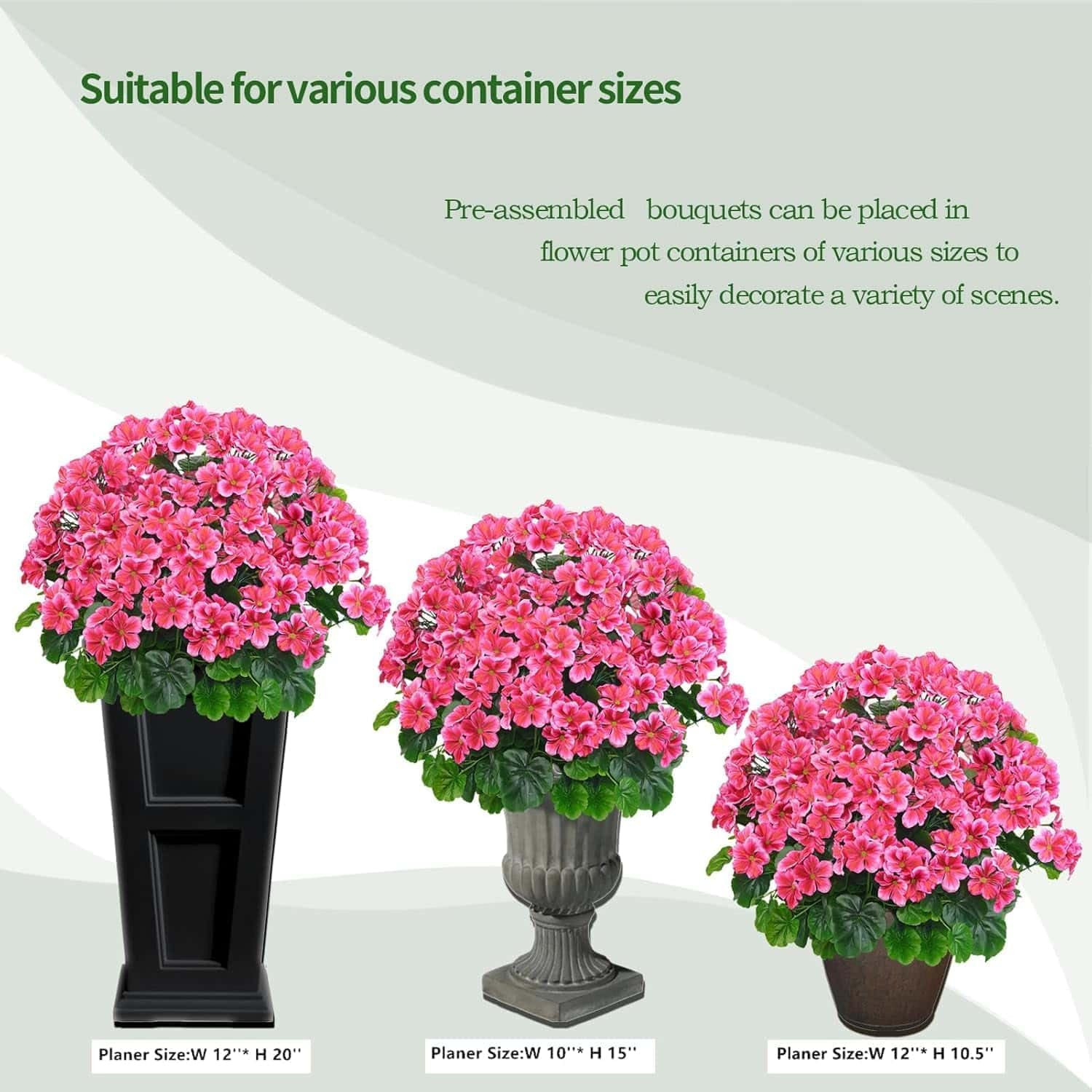 20″ UV Resistant Artificial Geranium Bush – 2 Pack for Outdoor Decor
