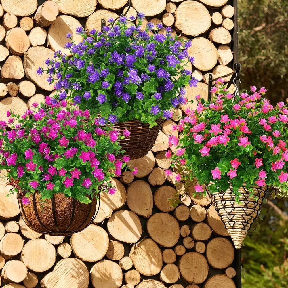 Vibrant UV-Resistant Purple Faux Flowers – 4 Pack for Home & Event Decor