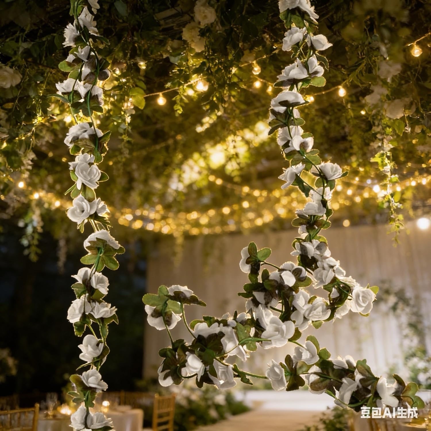 2 Pack 16 feet Artificial White Rose Vine Garland Wedding Decor Floral Hanging.
