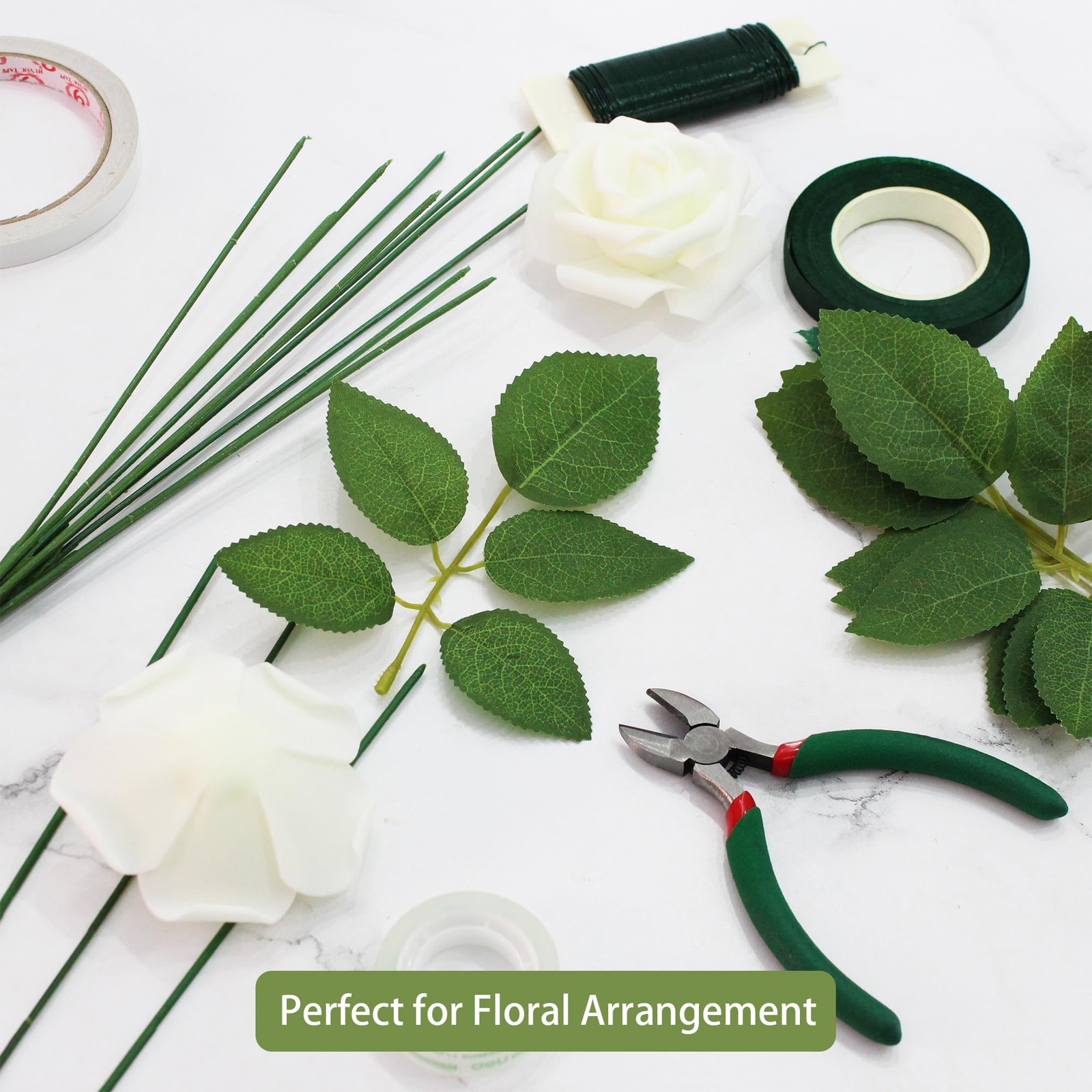 100 Pcs Artificial Flowers Green Leaf Bulk Faux Greenery Silk Fake Rose Leave…