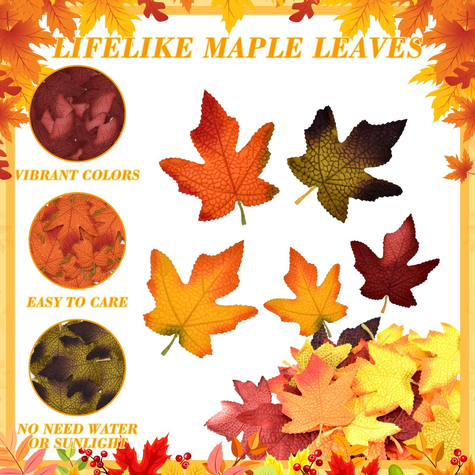 Fall Artificial Maple Leaves 32 Pcs 2 Sizes Mixed Colored Faux Autumn Harvest