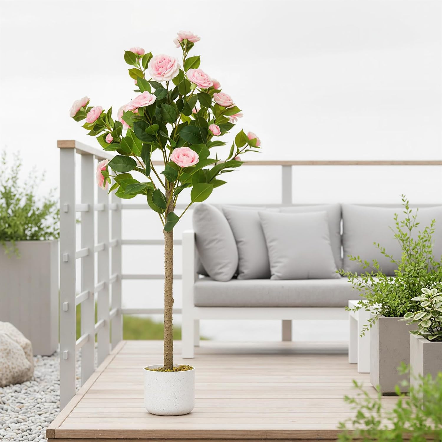 3.6FT Faux Camellia Tree with 20 Pink Flowers for Home and Office Decor